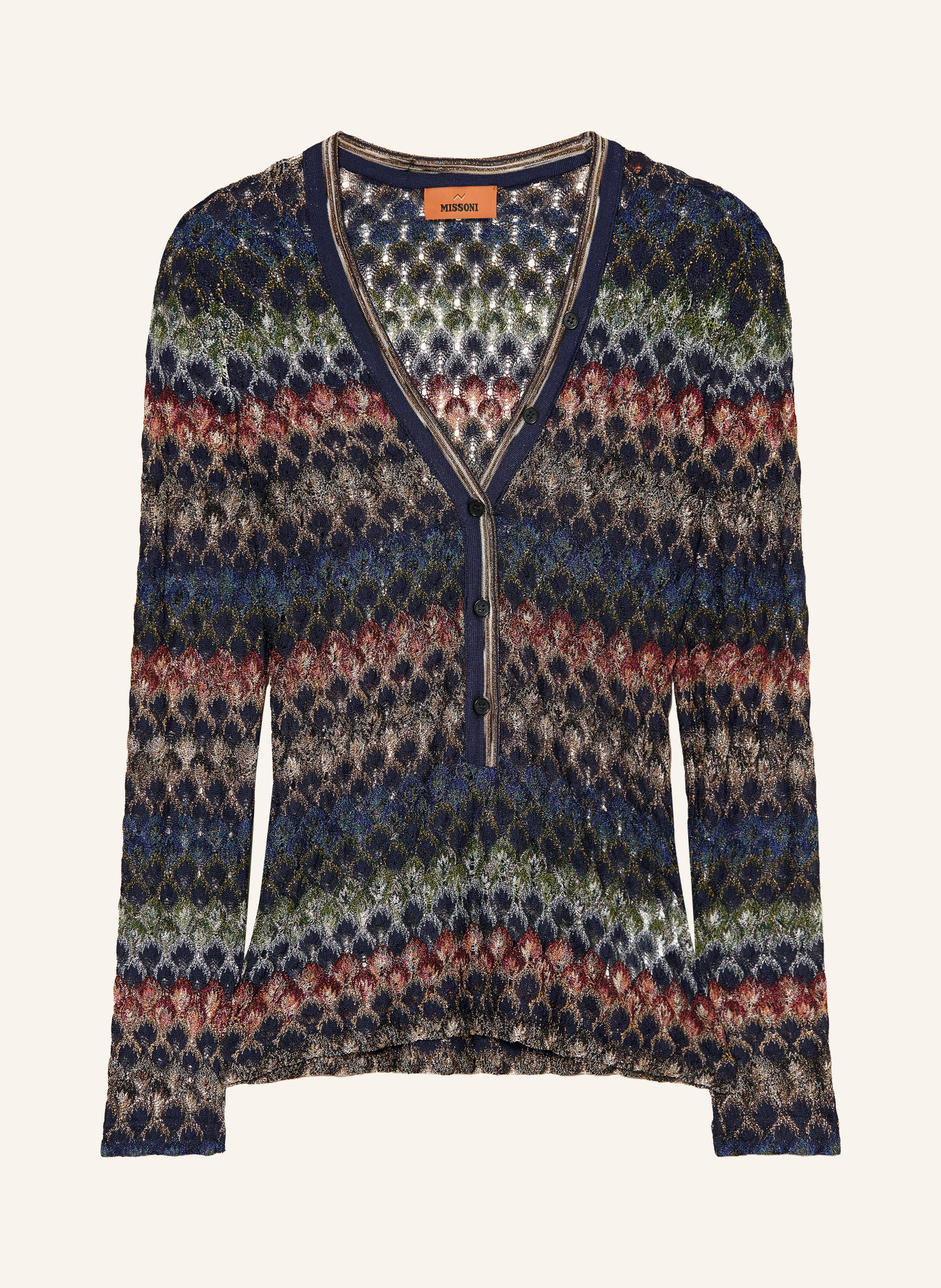 MISSONI Strickbluse mit Glitzergarn: DUNKELBLAU / ROT / GRÜN