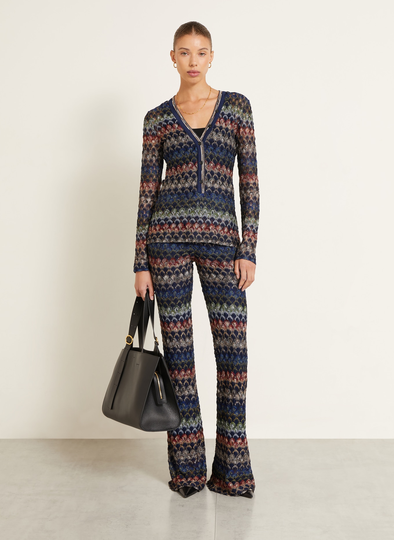 MISSONI Strickbluse mit Glitzergarn: DUNKELBLAU / ROT / GRÜN