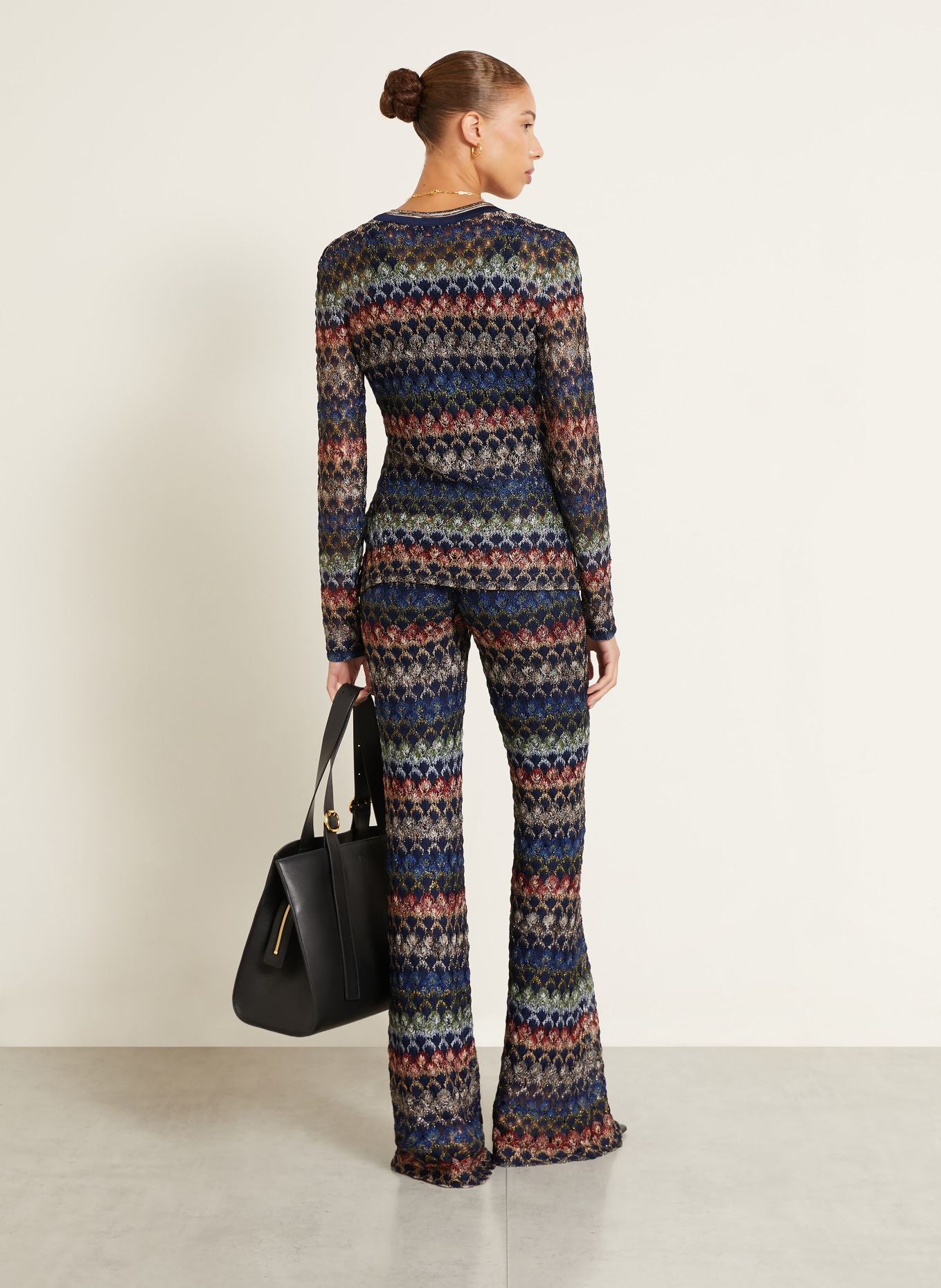 MISSONI Strickbluse mit Glitzergarn: DUNKELBLAU / ROT / GRÜN