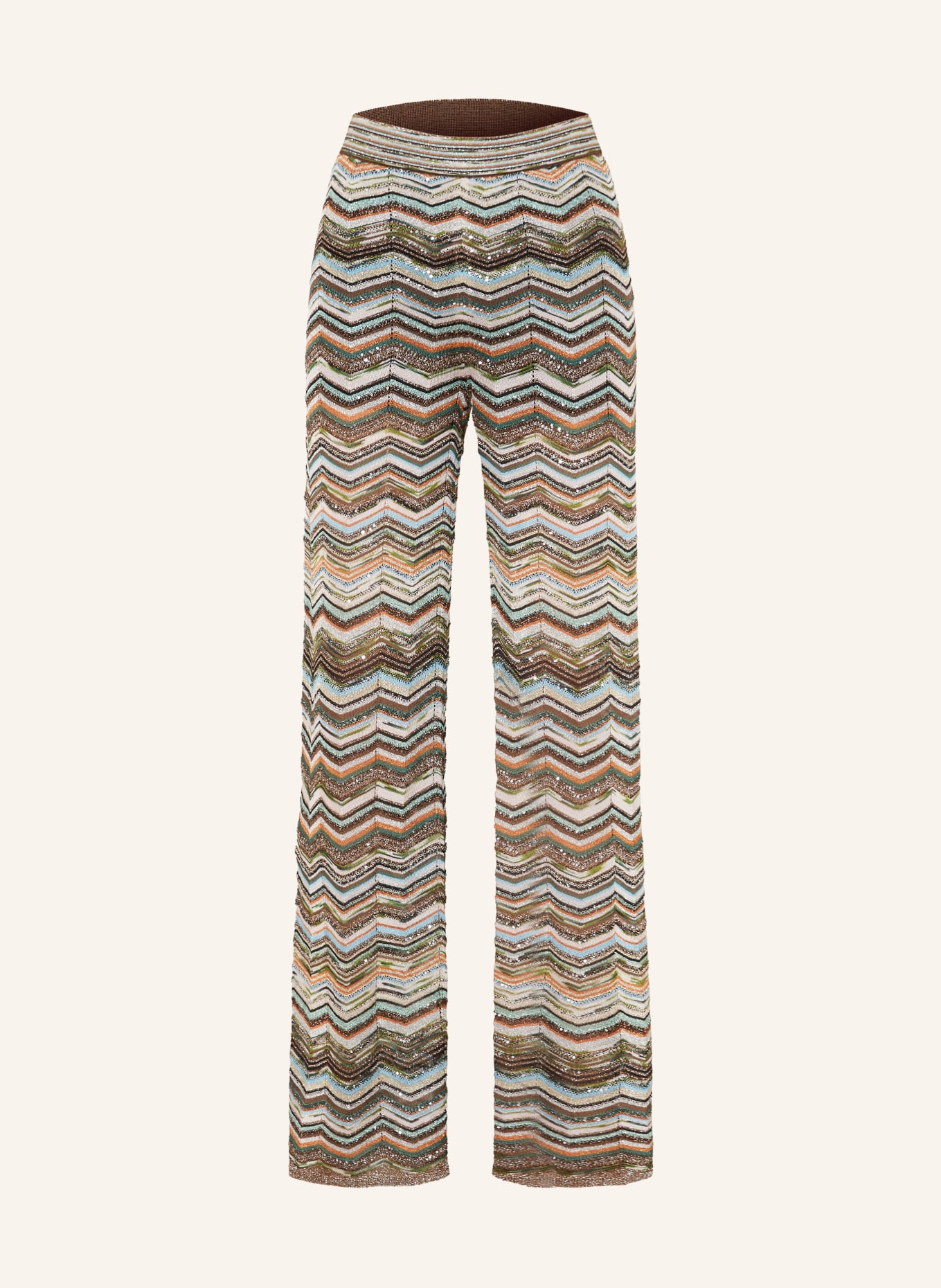 MISSONI Strickhose mit Glitzergarn und Pailletten: DUNKELBRAUN / ORANGE / TÜRKIS