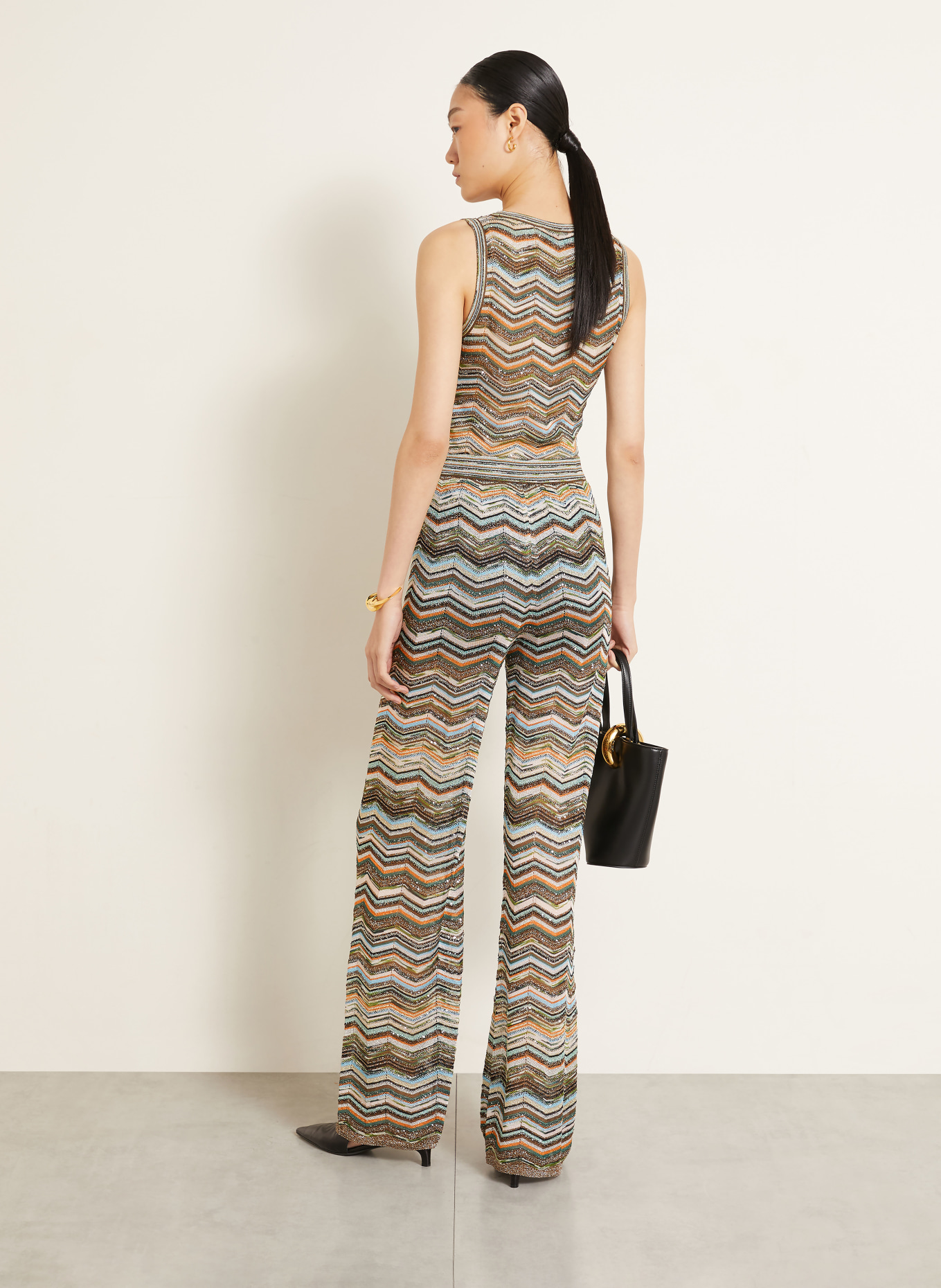 MISSONI Strickhose mit Glitzergarn und Pailletten: DUNKELBRAUN / ORANGE / TÜRKIS