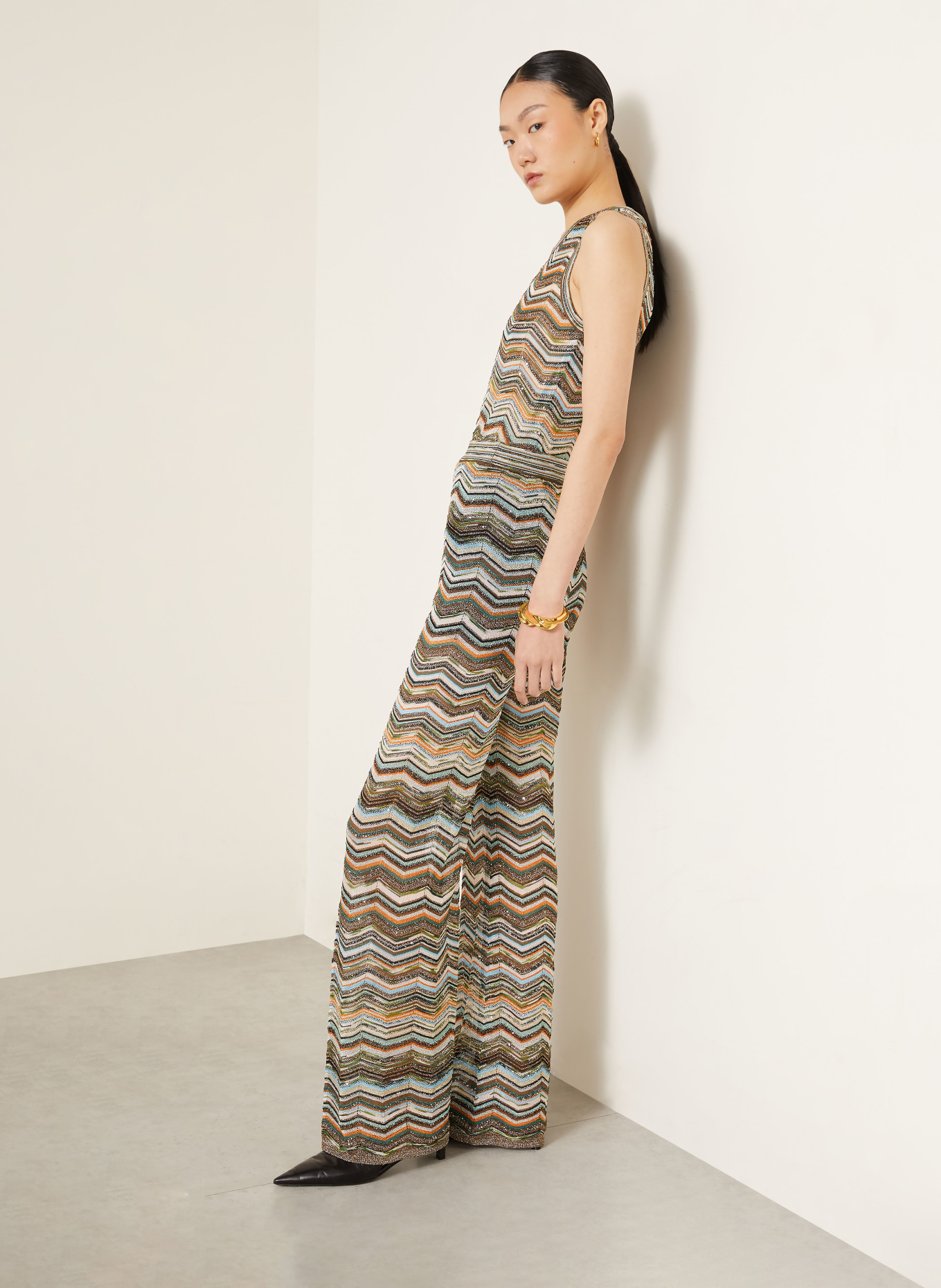 MISSONI Strickhose mit Glitzergarn und Pailletten: DUNKELBRAUN / ORANGE / TÜRKIS
