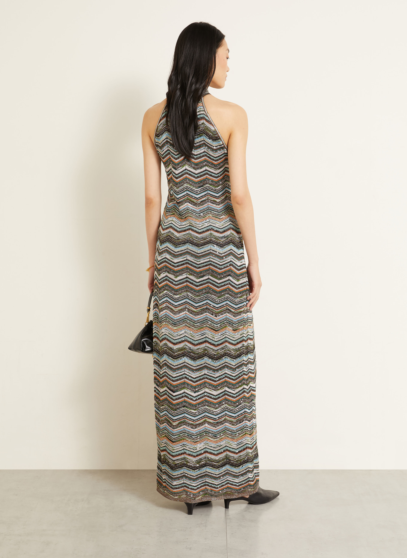 MISSONI Robe en maille avec fil pailleté et paillettes: MARRON FONCÉ / ORANGE / TURQUOISE