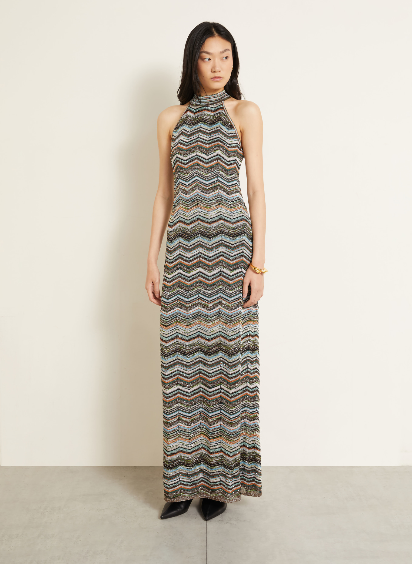 MISSONI Robe en maille avec fil pailleté et paillettes: MARRON FONCÉ / ORANGE / TURQUOISE