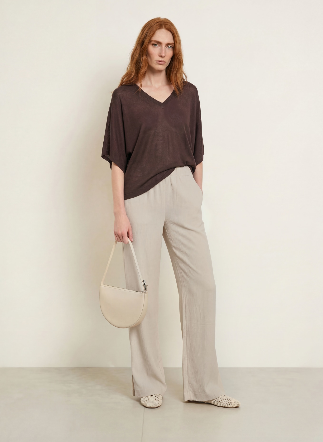 OPUS PANTS Wide-leg trousers MUCIA MOSS: ECRU
