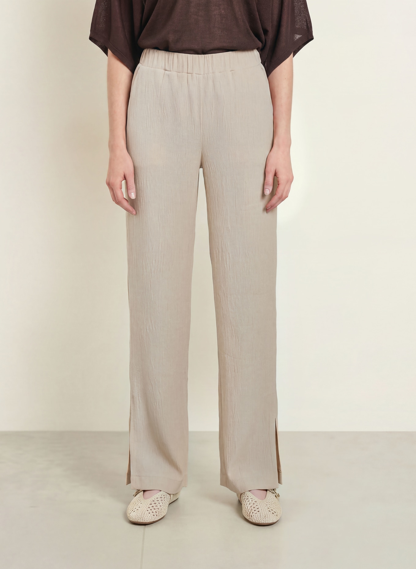 OPUS PANTS Wide-leg trousers MUCIA MOSS: ECRU