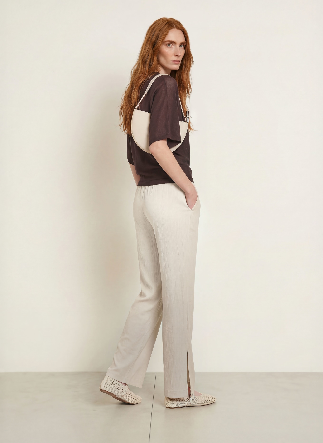 OPUS PANTS Wide-leg trousers MUCIA MOSS: ECRU