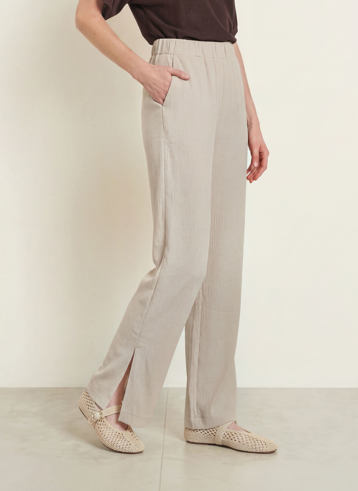 OPUS PANTS Wide-leg trousers MUCIA MOSS: ECRU
