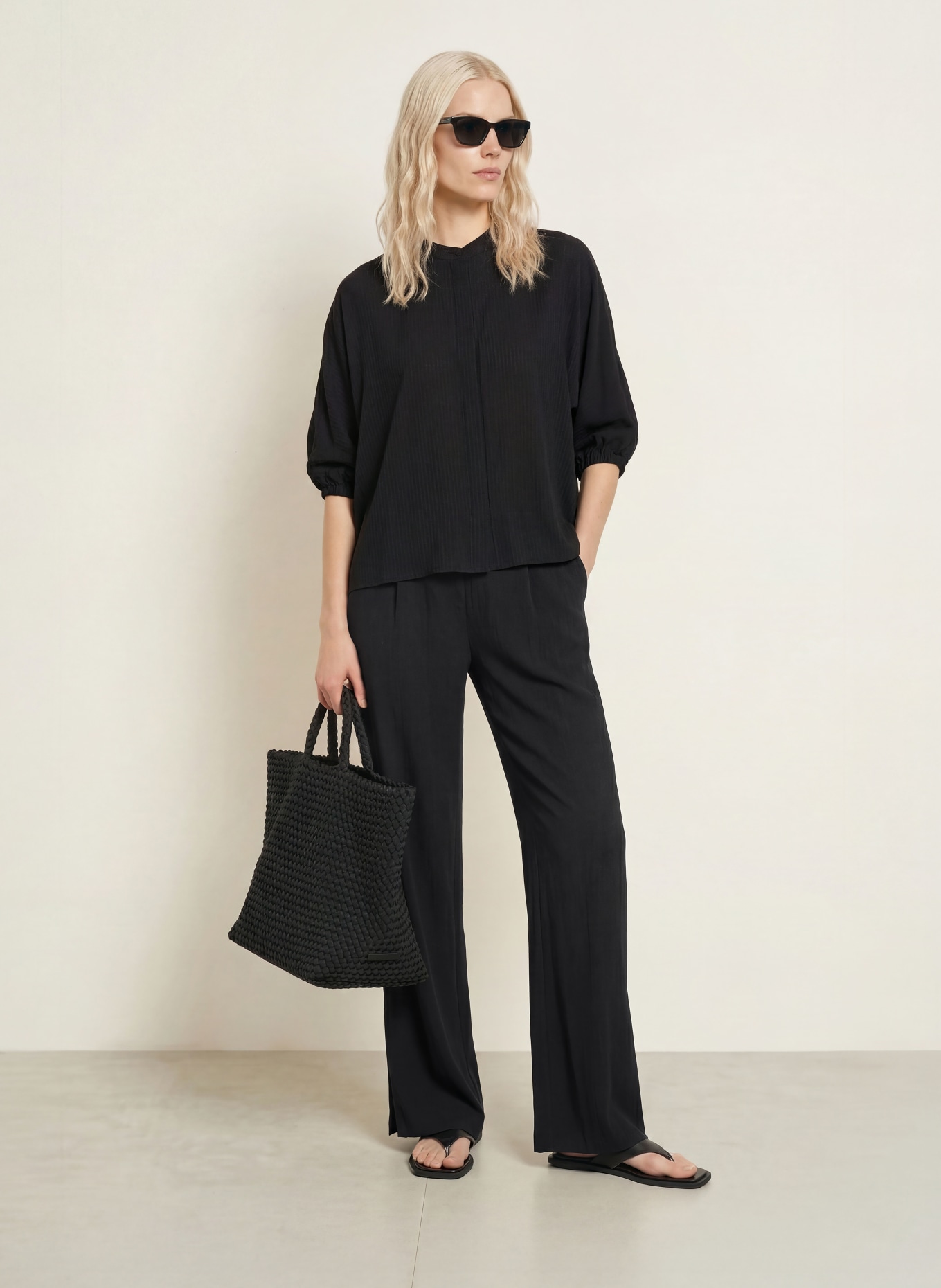 OPUS PANTS Wide-leg trousers MUCIA MOSS: BLACK