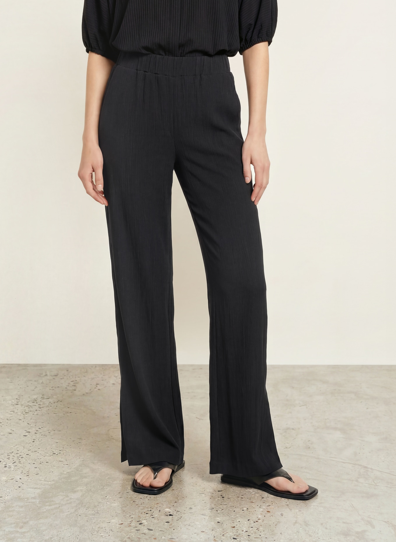 OPUS PANTS Wide-leg trousers MUCIA MOSS: BLACK