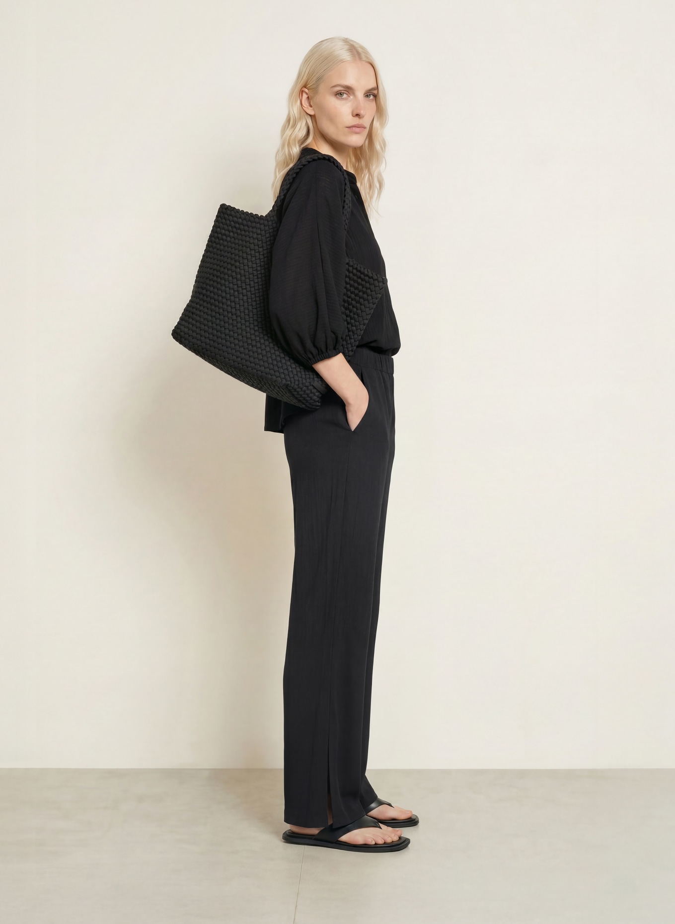 OPUS PANTS Wide-leg trousers MUCIA MOSS: BLACK