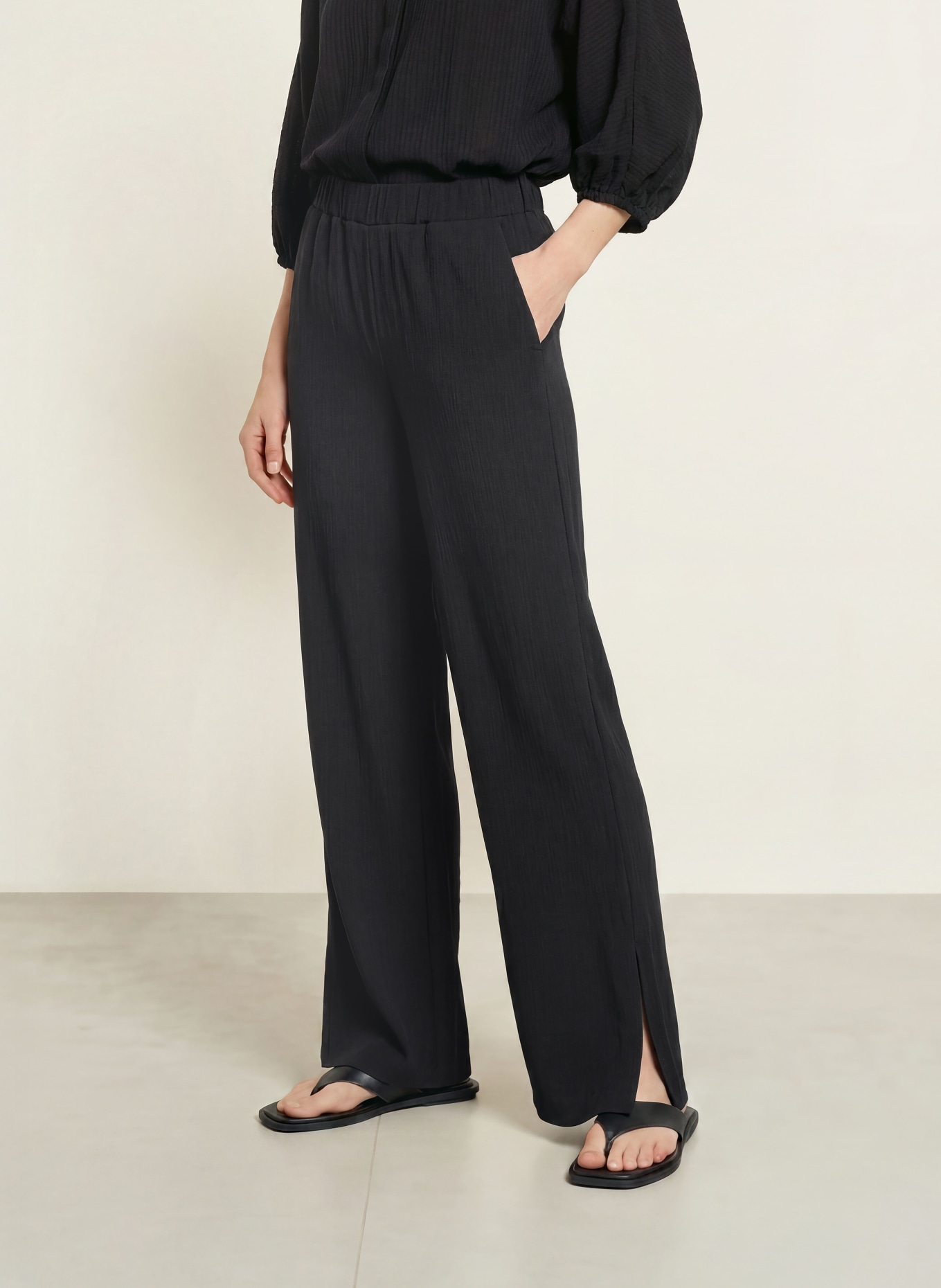 OPUS PANTS Wide-leg trousers MUCIA MOSS: BLACK