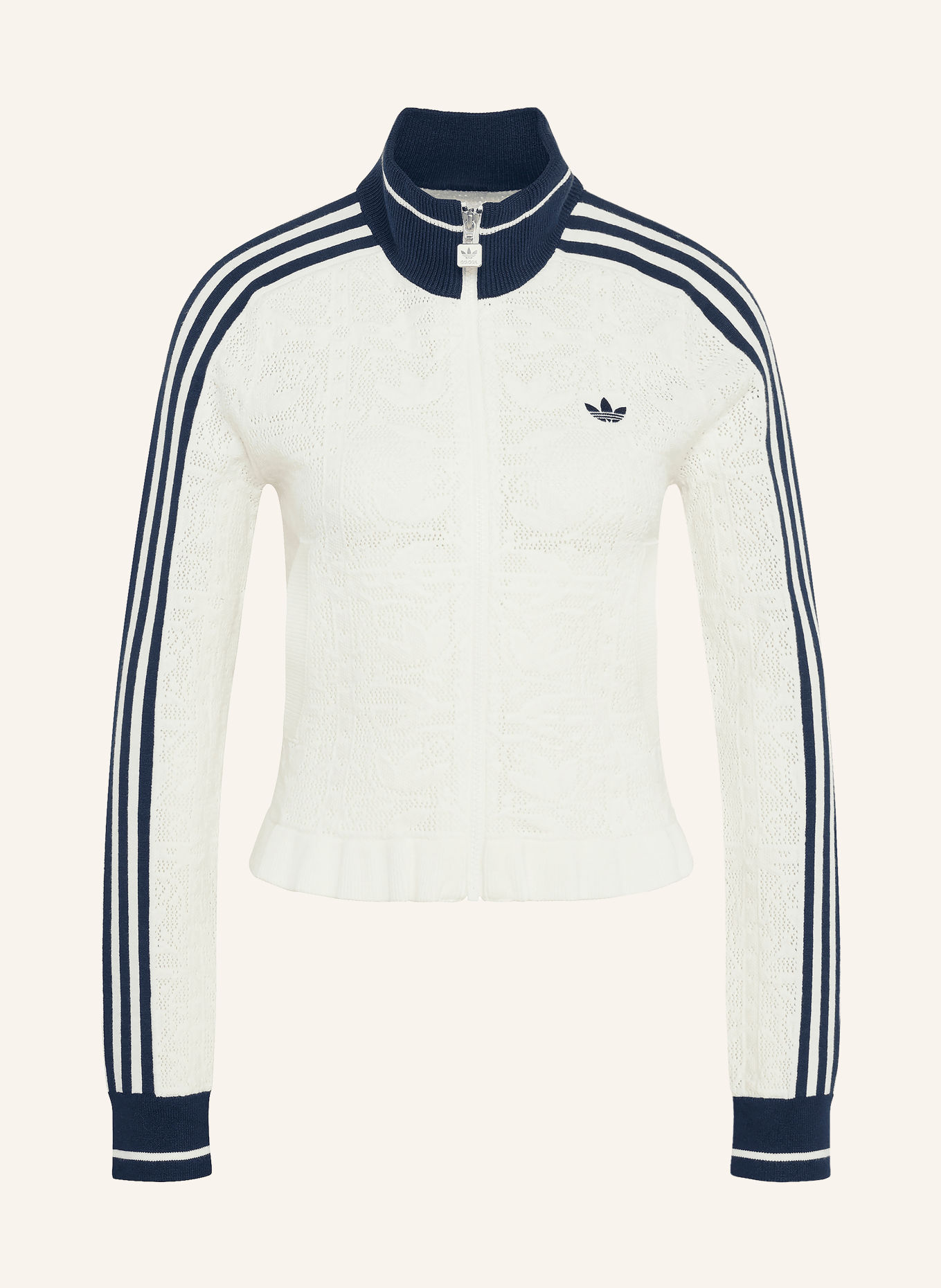 adidas Originals Strickjacke mit Galonstreifen: CREME / DUNKELBLAU