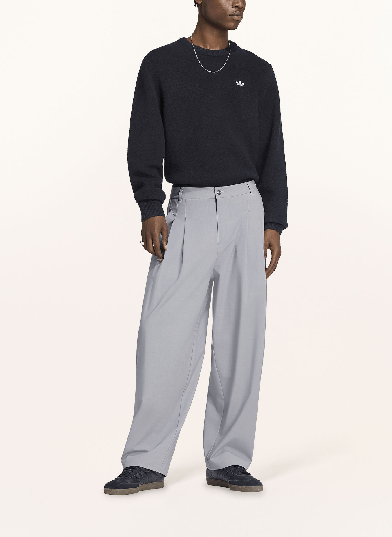 adidas Originals Oversized-Fit Trousers with Braided Trim: GRAY