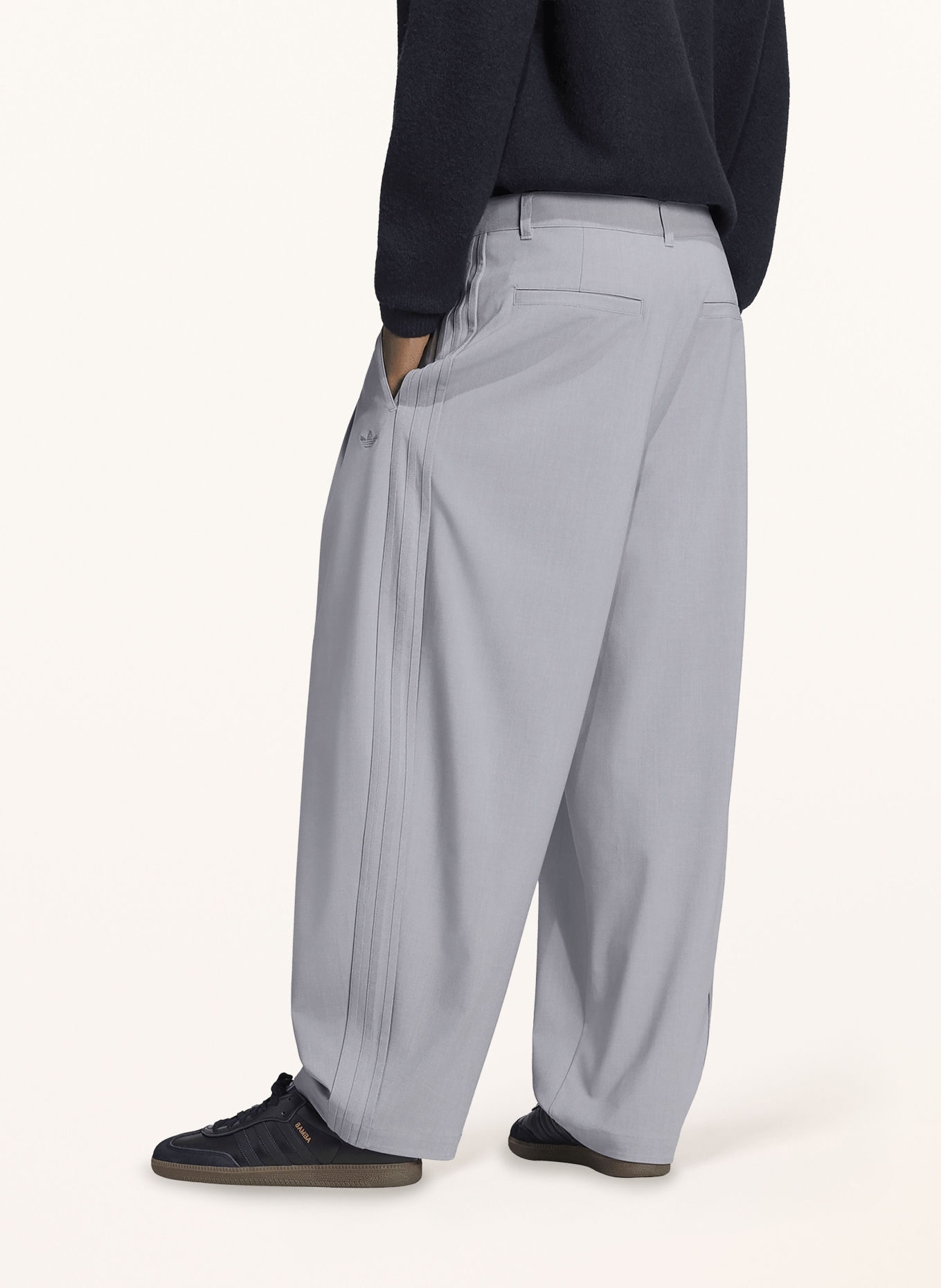 adidas Originals Oversized-Fit Trousers with Braided Trim: GRAY