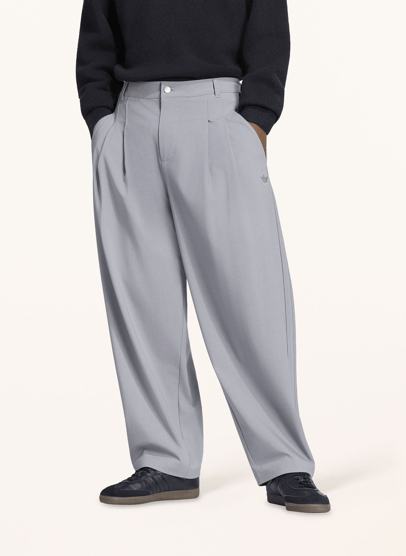 adidas Originals Oversized-Fit Trousers with Braided Trim: GRAY