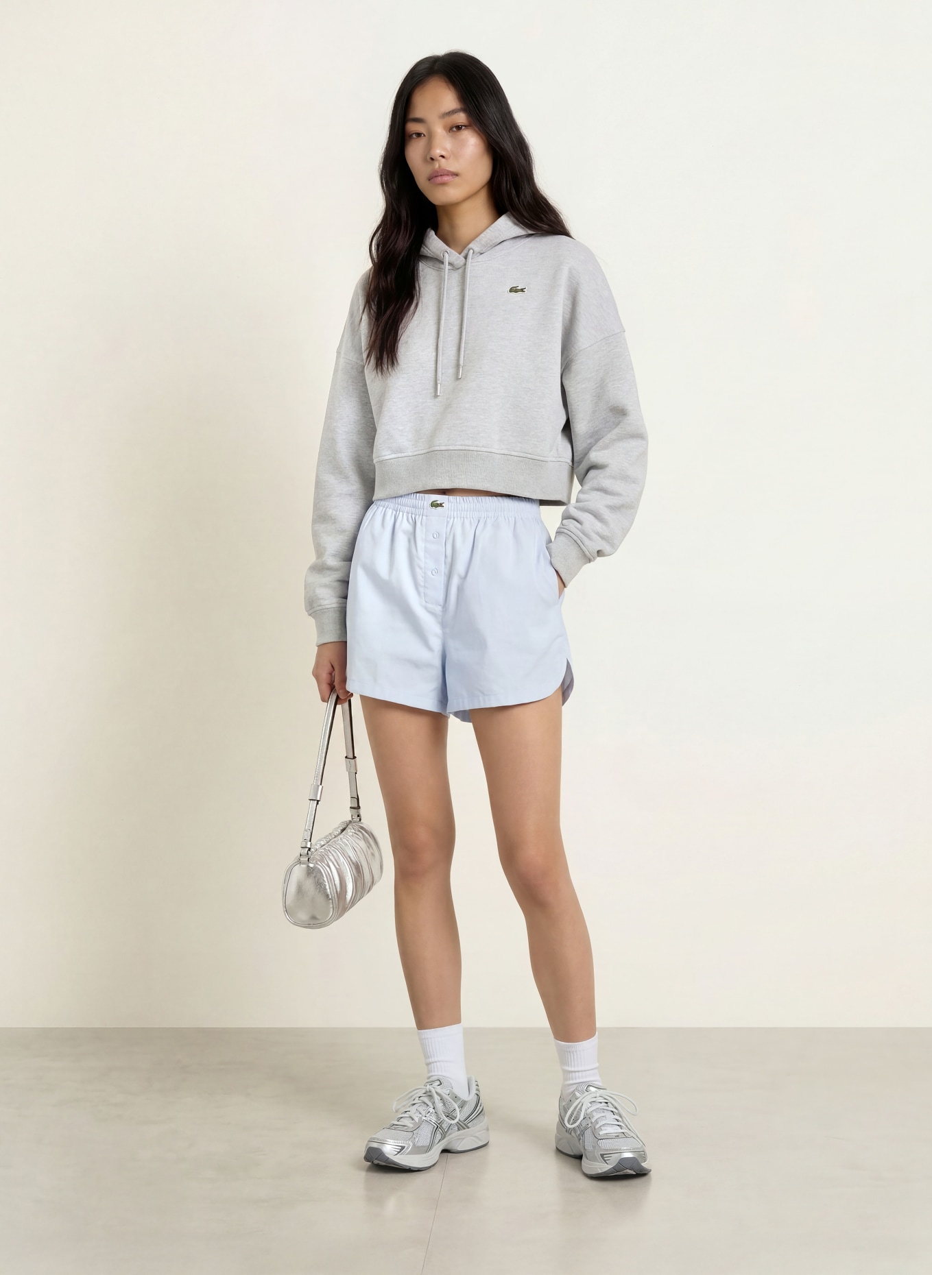 LACOSTE Bluza z kapturem oversize: SZARY
