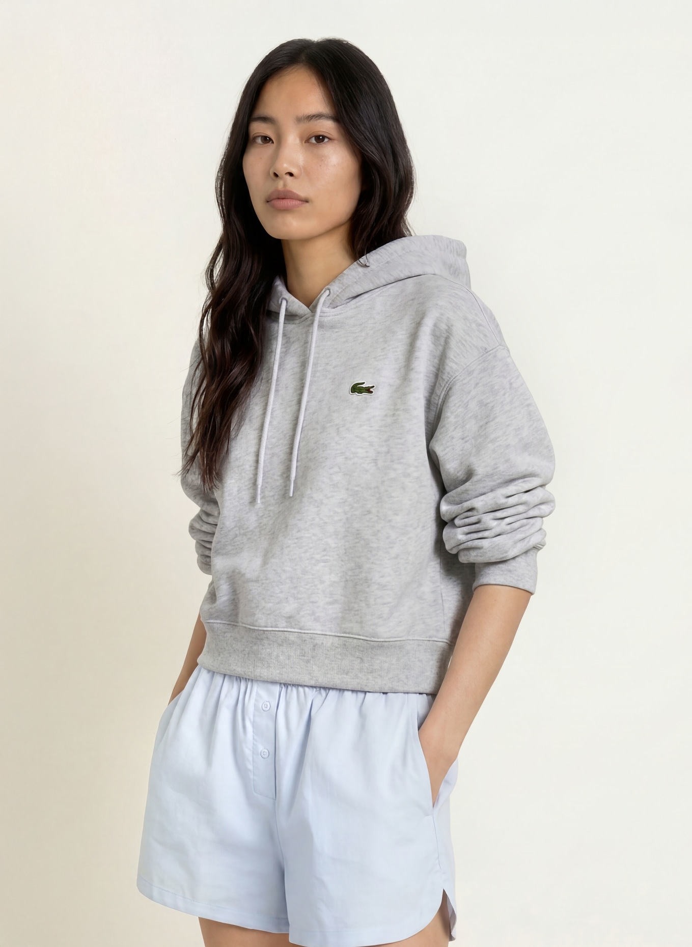 LACOSTE Bluza z kapturem oversize: SZARY