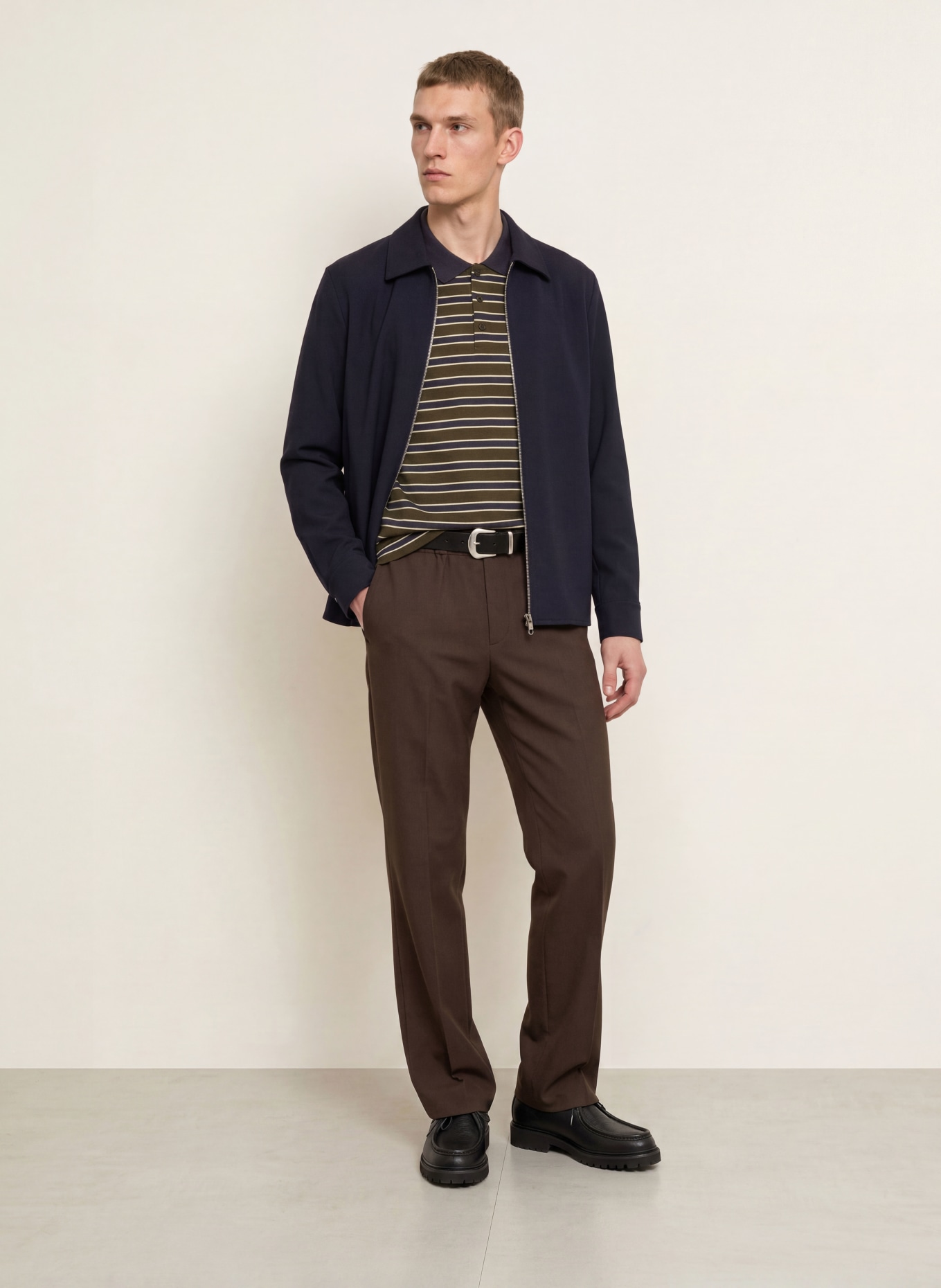 CLOSED Jersey-Poloshirt: BRAUN / DUNKELBLAU / WEISS