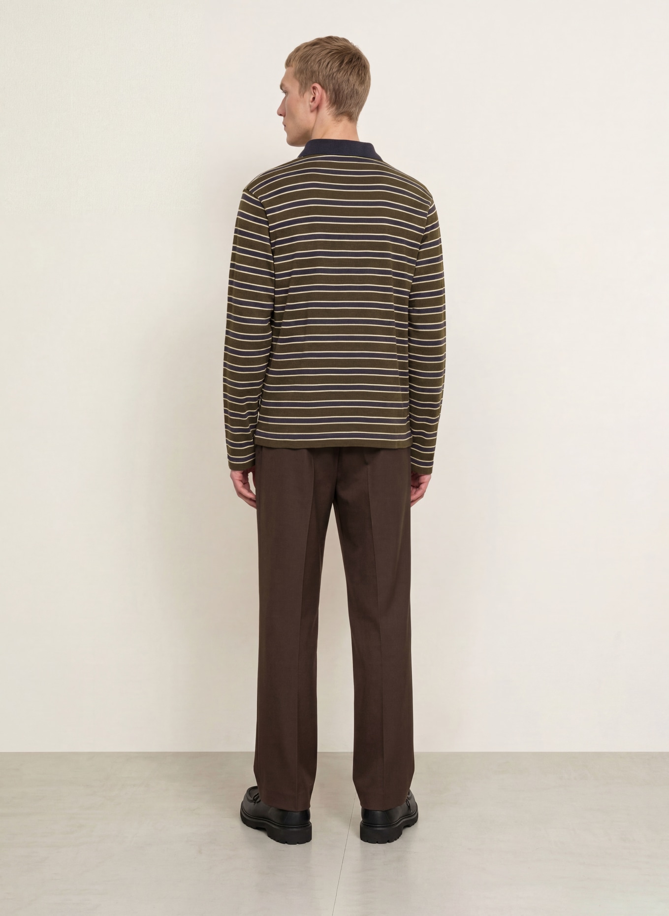 CLOSED Jersey-Poloshirt: BRAUN / DUNKELBLAU / WEISS