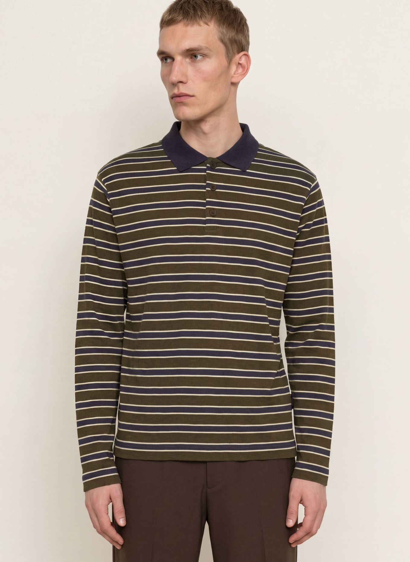 CLOSED Jersey-Poloshirt: BRAUN / DUNKELBLAU / WEISS
