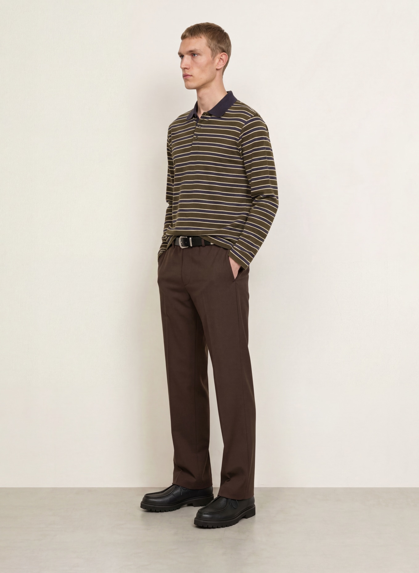 CLOSED Jersey-Poloshirt: BRAUN / DUNKELBLAU / WEISS
