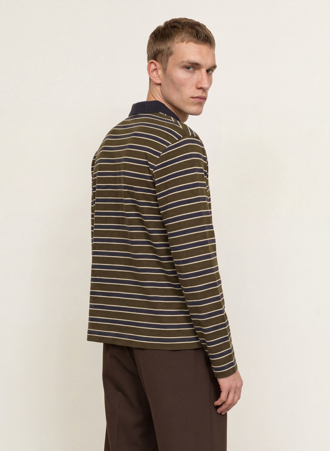 CLOSED Jersey-Poloshirt: BRAUN / DUNKELBLAU / WEISS