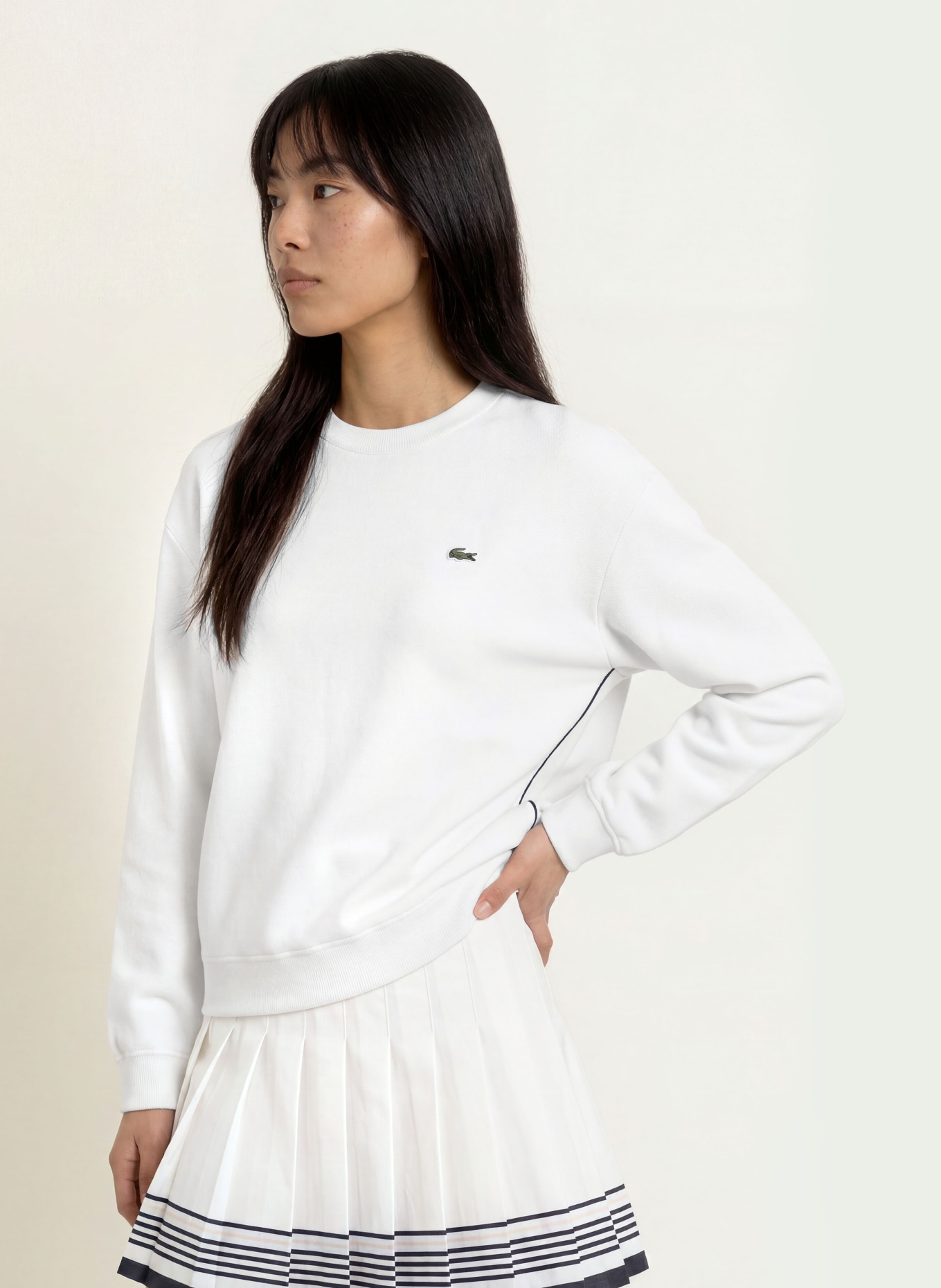 LACOSTE Pulovere: ALB / VERDE ÎNCHIS