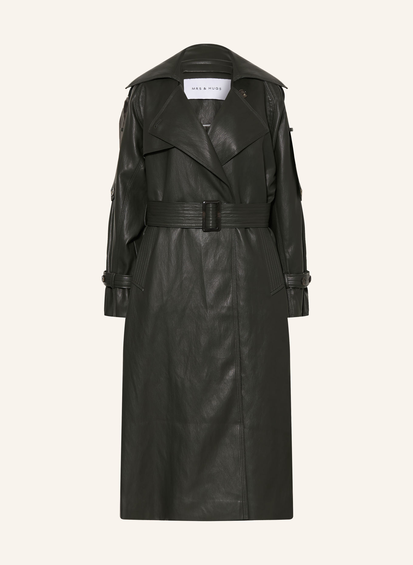 MRS & HUGS Leather-look Trench coat: DARK GREEN