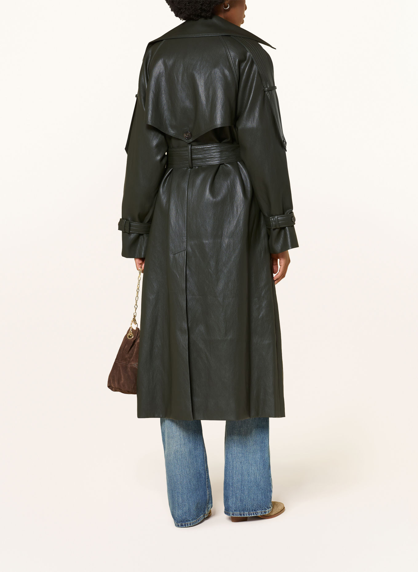 MRS & HUGS Leather-look Trench coat: DARK GREEN