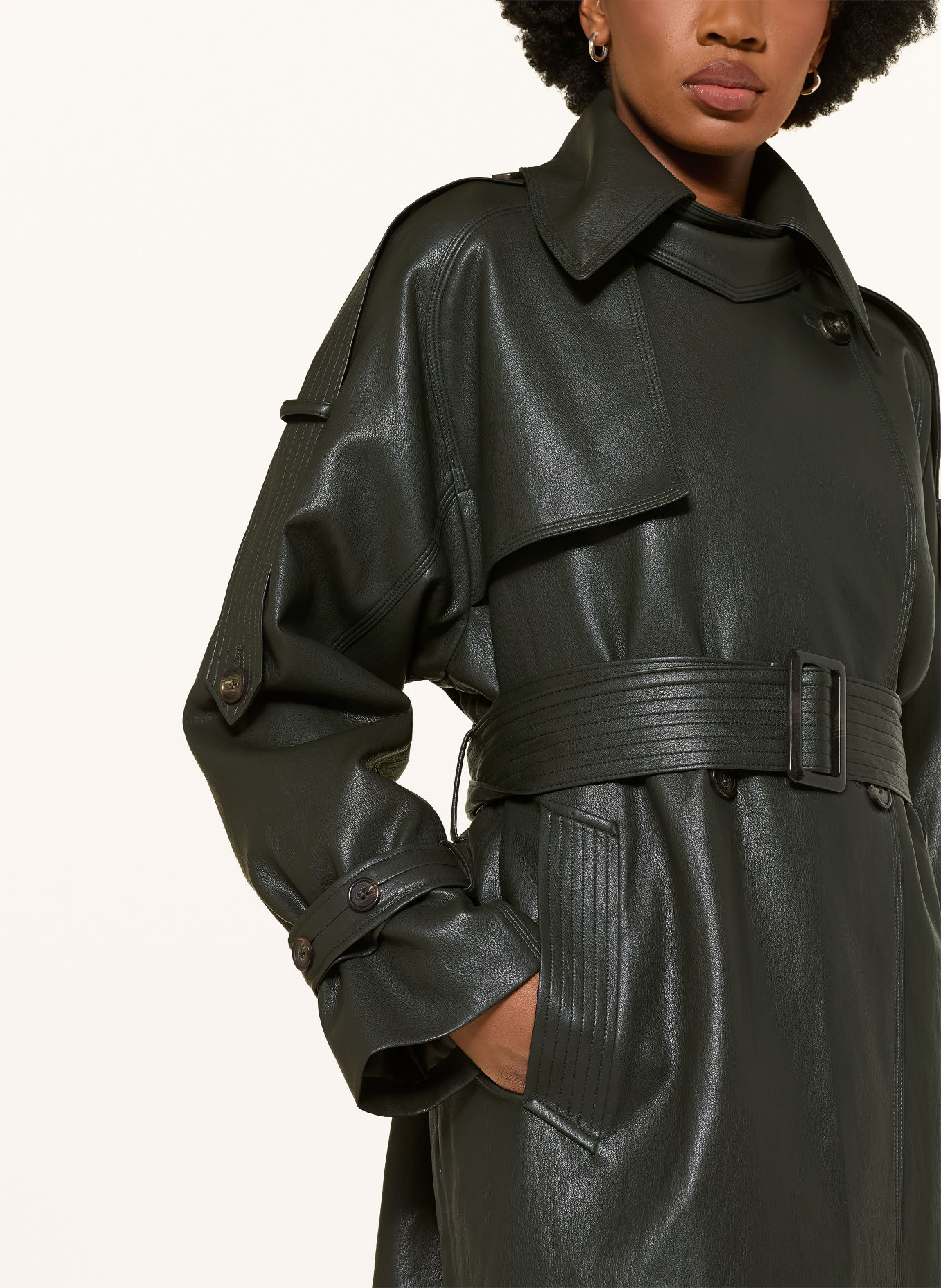 MRS & HUGS Leather-look Trench coat: DARK GREEN