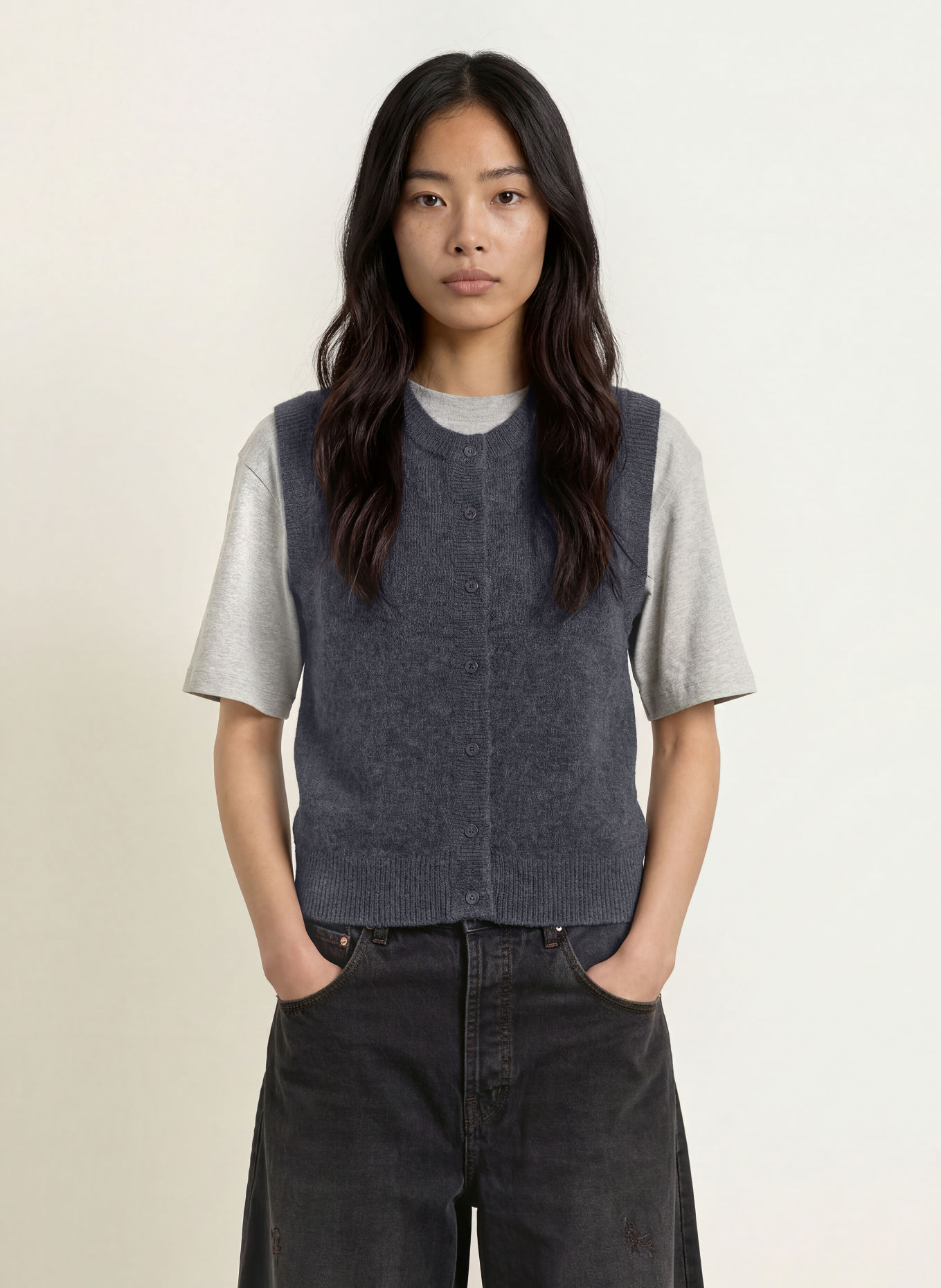 MSCH COPENHAGEN MSCHBONDIE Knit Vest: DARK GRAY