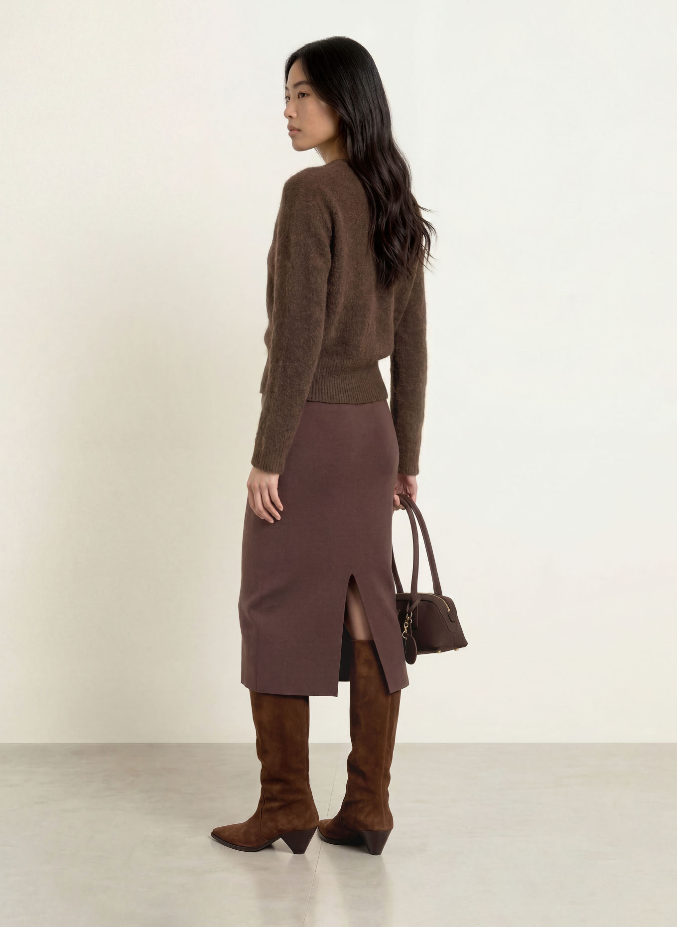 MSCH COPENHAGEN Trui MSCHBONDIE HOPE met wikkel-look: MARRON FONCÉ