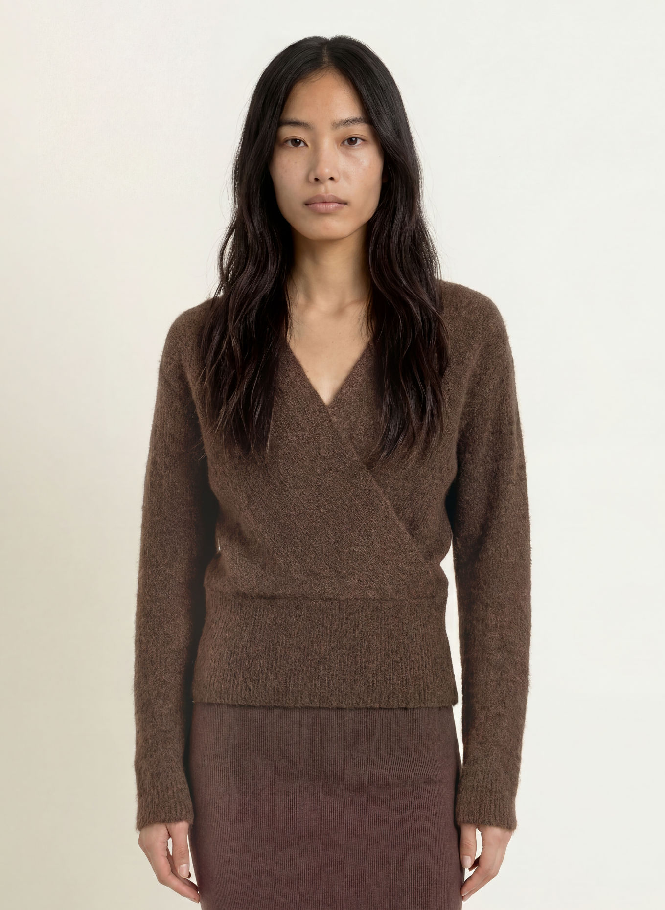 MSCH COPENHAGEN Trui MSCHBONDIE HOPE met wikkel-look: MARRON FONCÉ