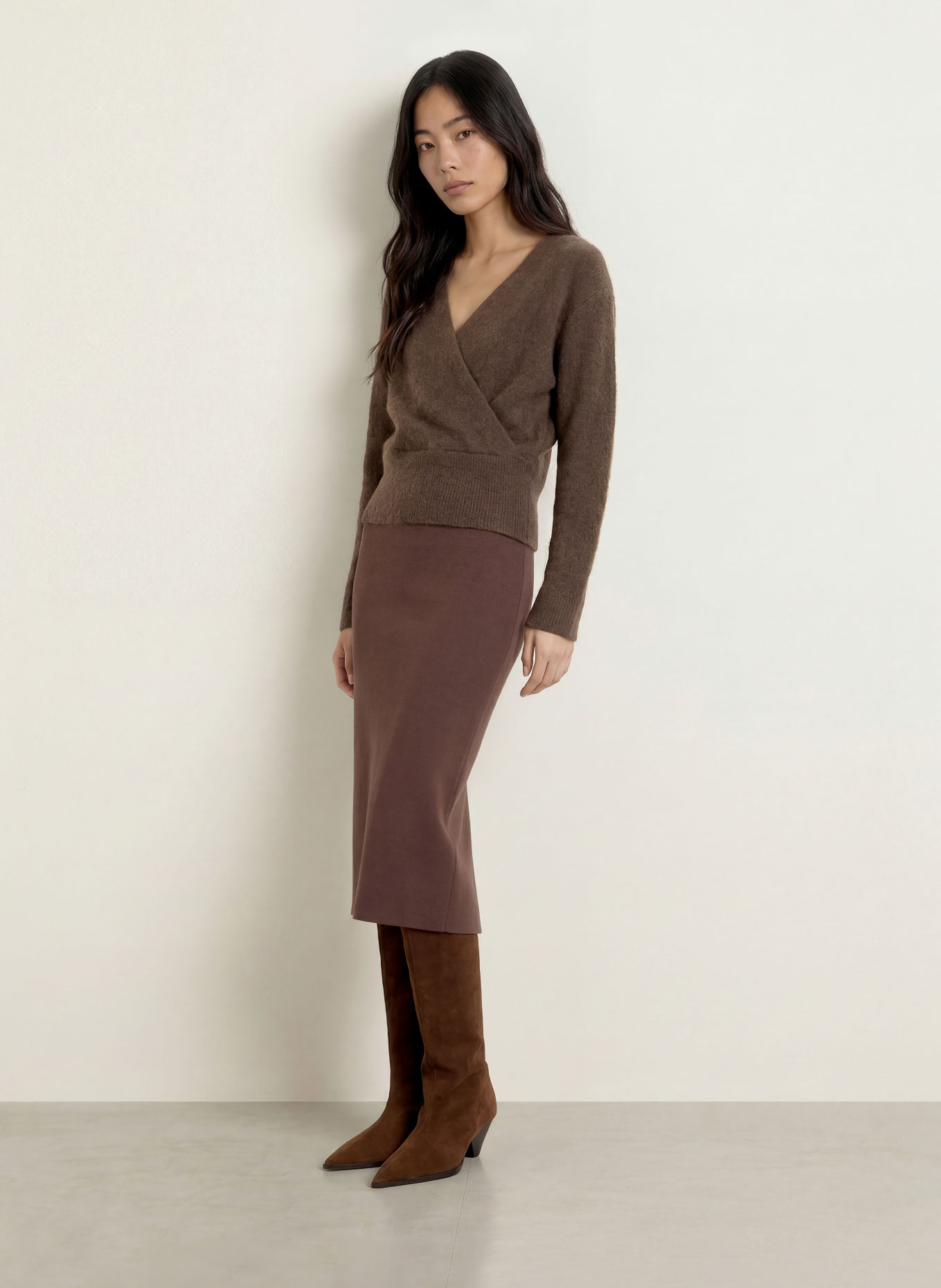 MSCH COPENHAGEN Trui MSCHBONDIE HOPE met wikkel-look: MARRON FONCÉ