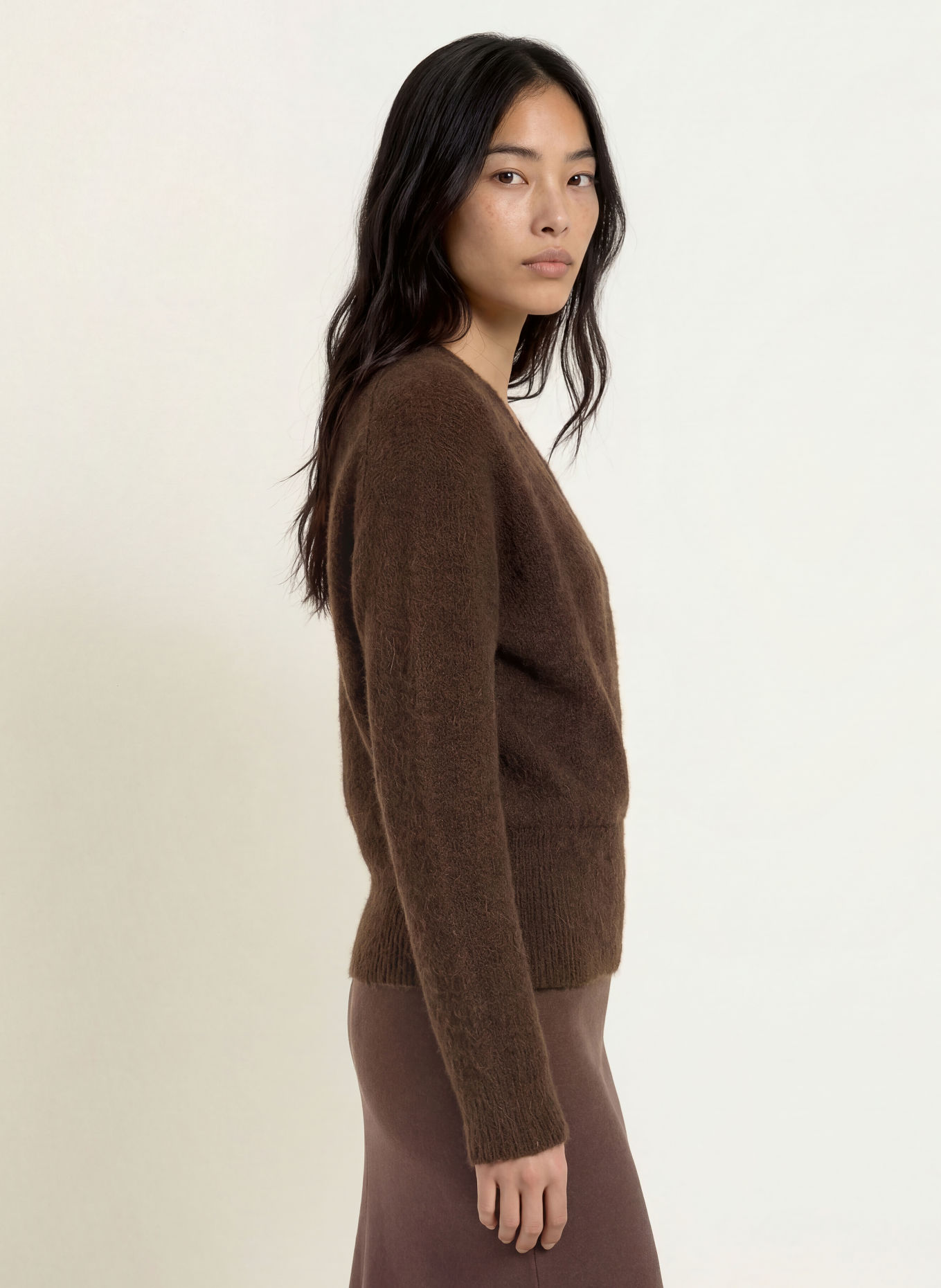 MSCH COPENHAGEN Trui MSCHBONDIE HOPE met wikkel-look: MARRON FONCÉ