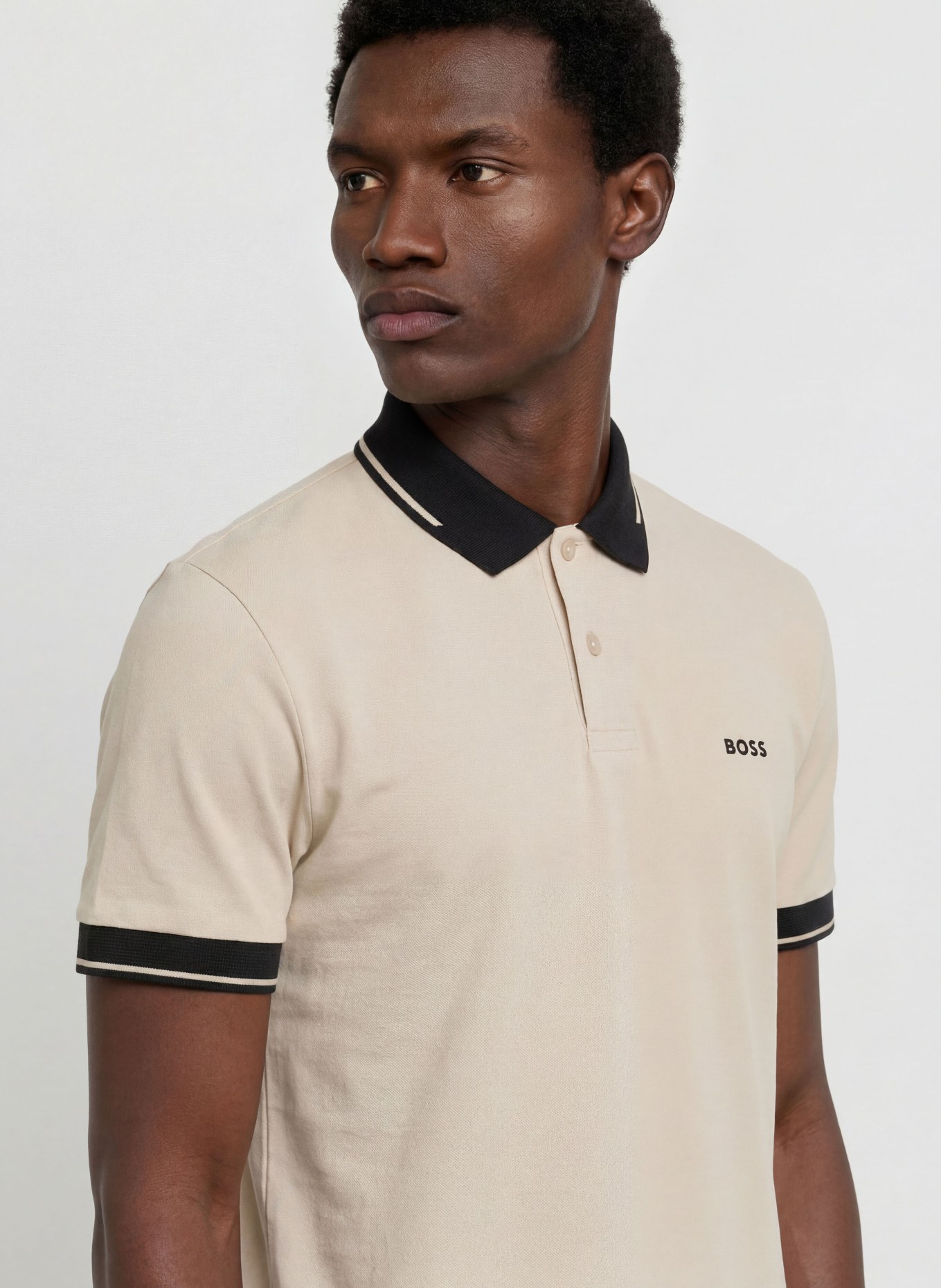 BOSS Jersey-polotröja NETWORK Slim Fit: BEIGE / SVART