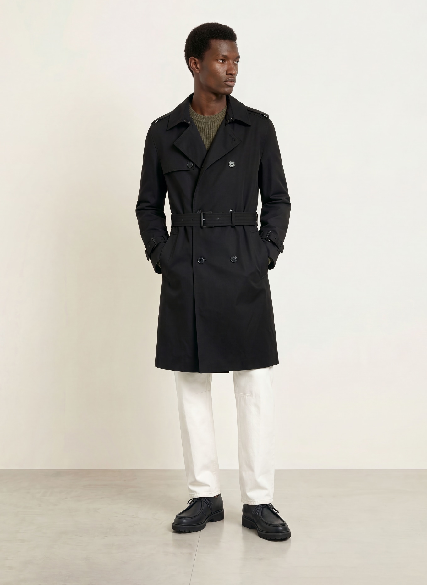HUGO MALUKS Trench Coat: BLACK