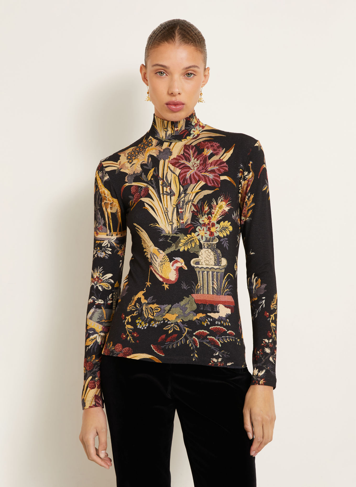 ETRO Longsleeve: SCHWARZ / DUNKELROT / DUNKELGELB
