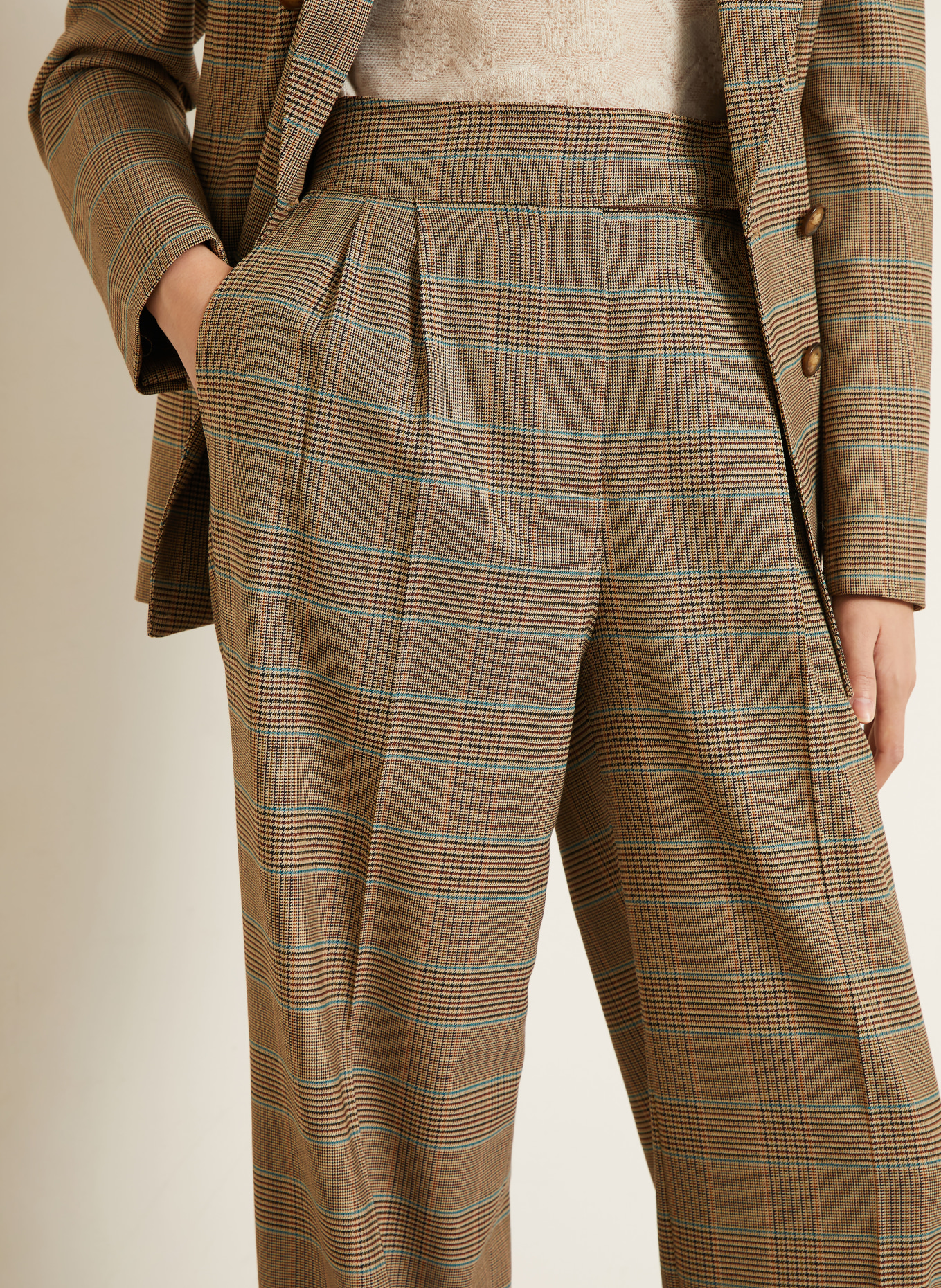 ETRO Pantalon palazzo: BEIGE / MARRON FONCÉ / TURQUOISE
