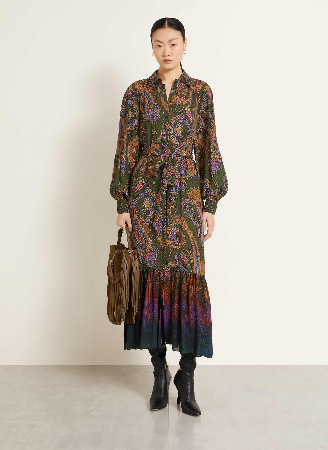 ETRO Shirt dress: DARK GREEN / PINK / BLUE