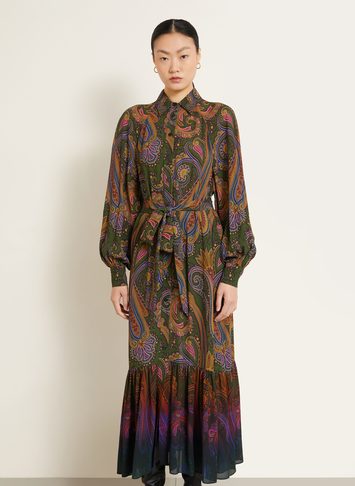 ETRO Shirt dress: DARK GREEN / PINK / BLUE