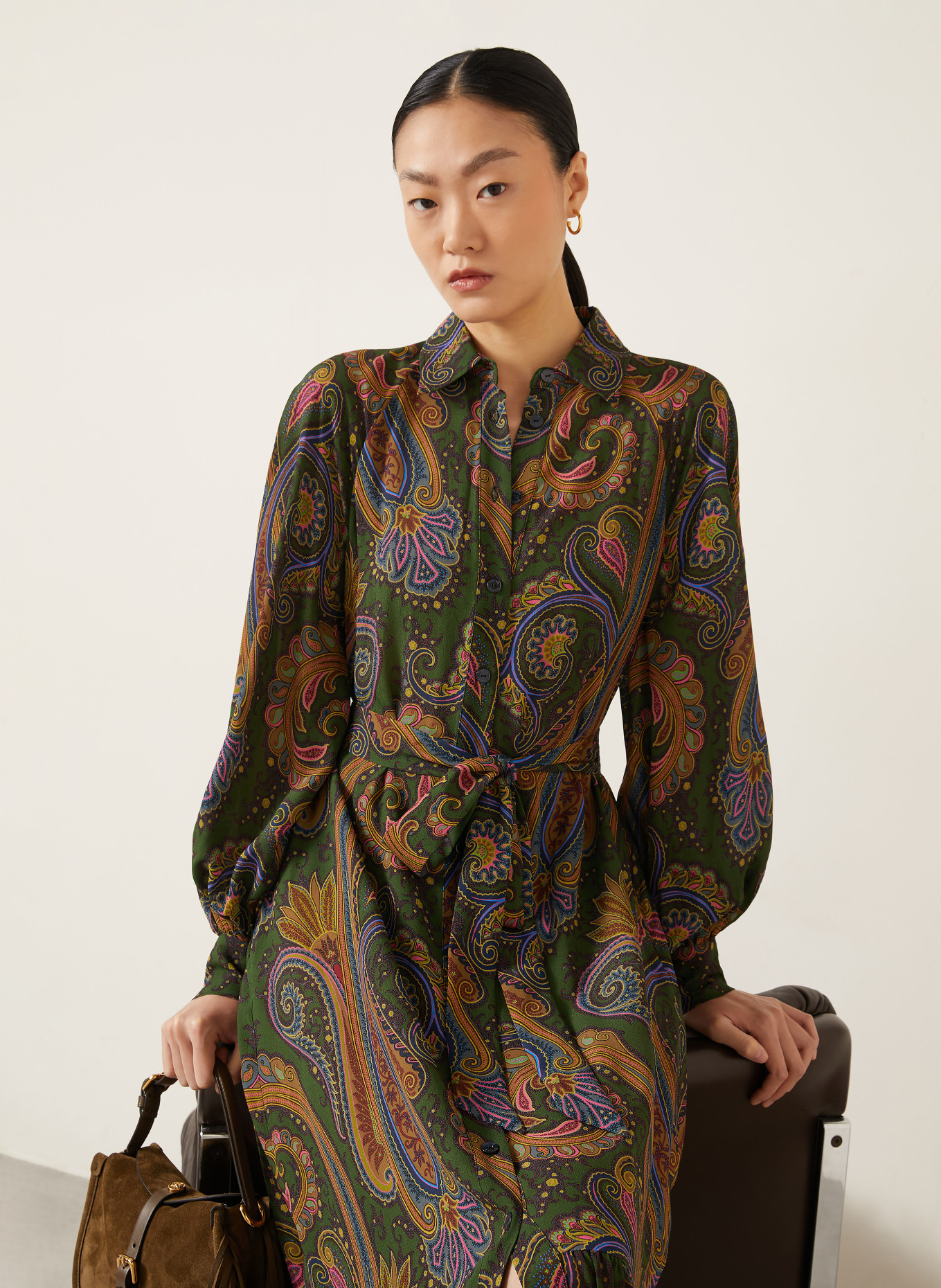 ETRO Shirt dress: DARK GREEN / PINK / BLUE