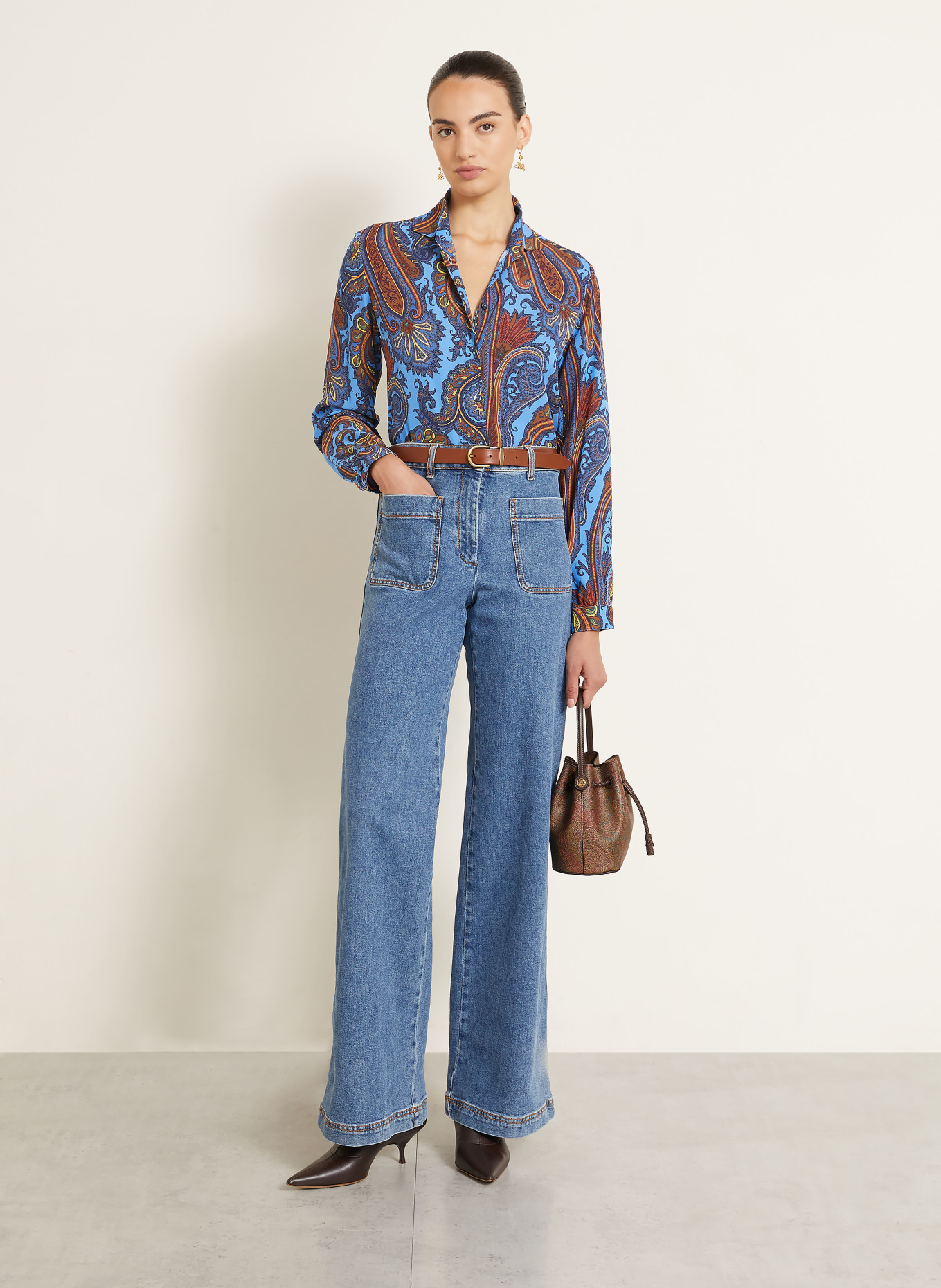 ETRO Chemisier: BLEU / MARRON / JAUNE