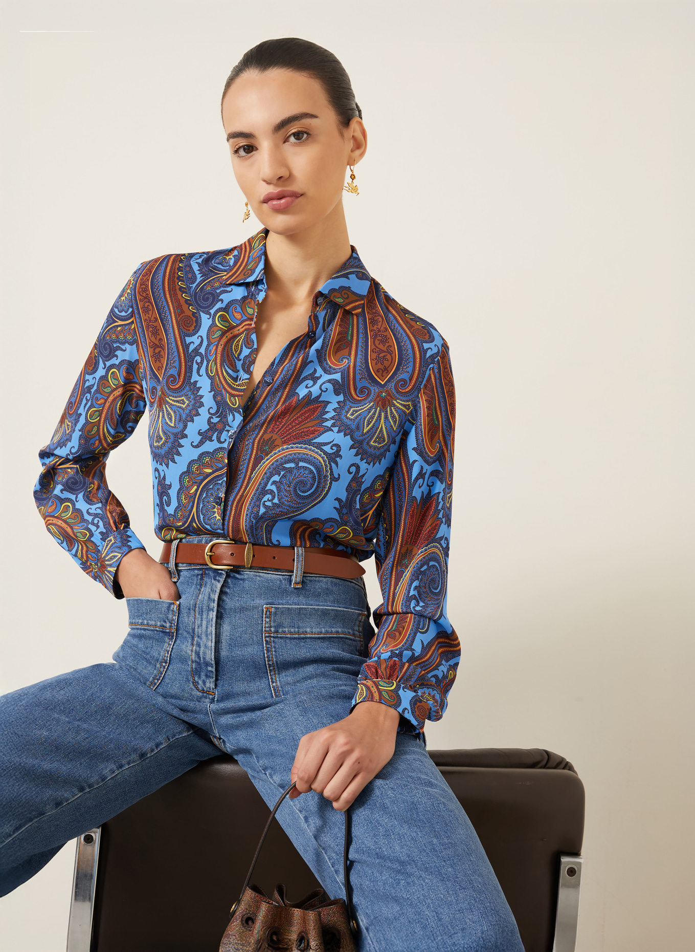 ETRO Chemisier: BLEU / MARRON / JAUNE
