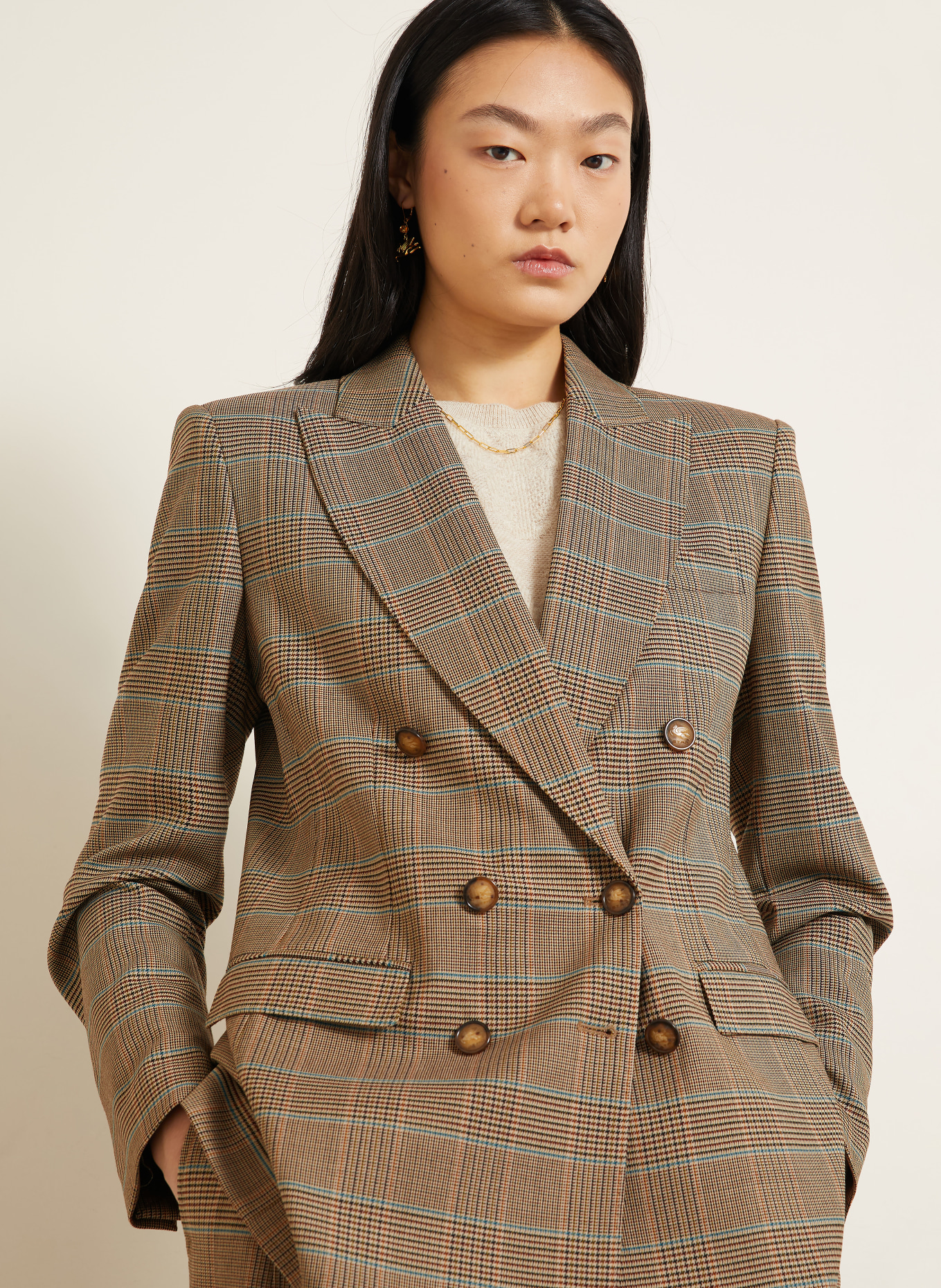 ETRO Blazer: BEIGE / MARRON / BLEU PÉTROLE