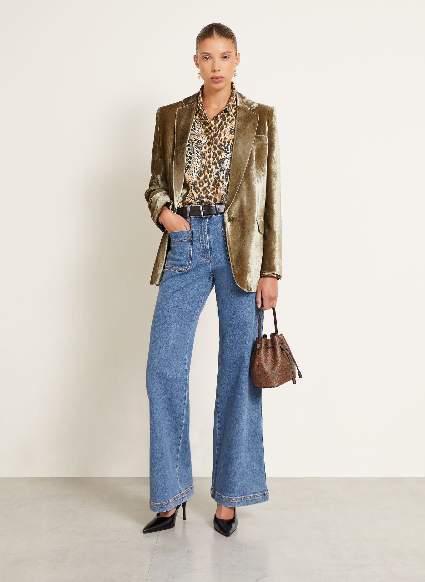 ETRO Chemisier en soie: JAUNE CLAIR / GRIS / NOIR