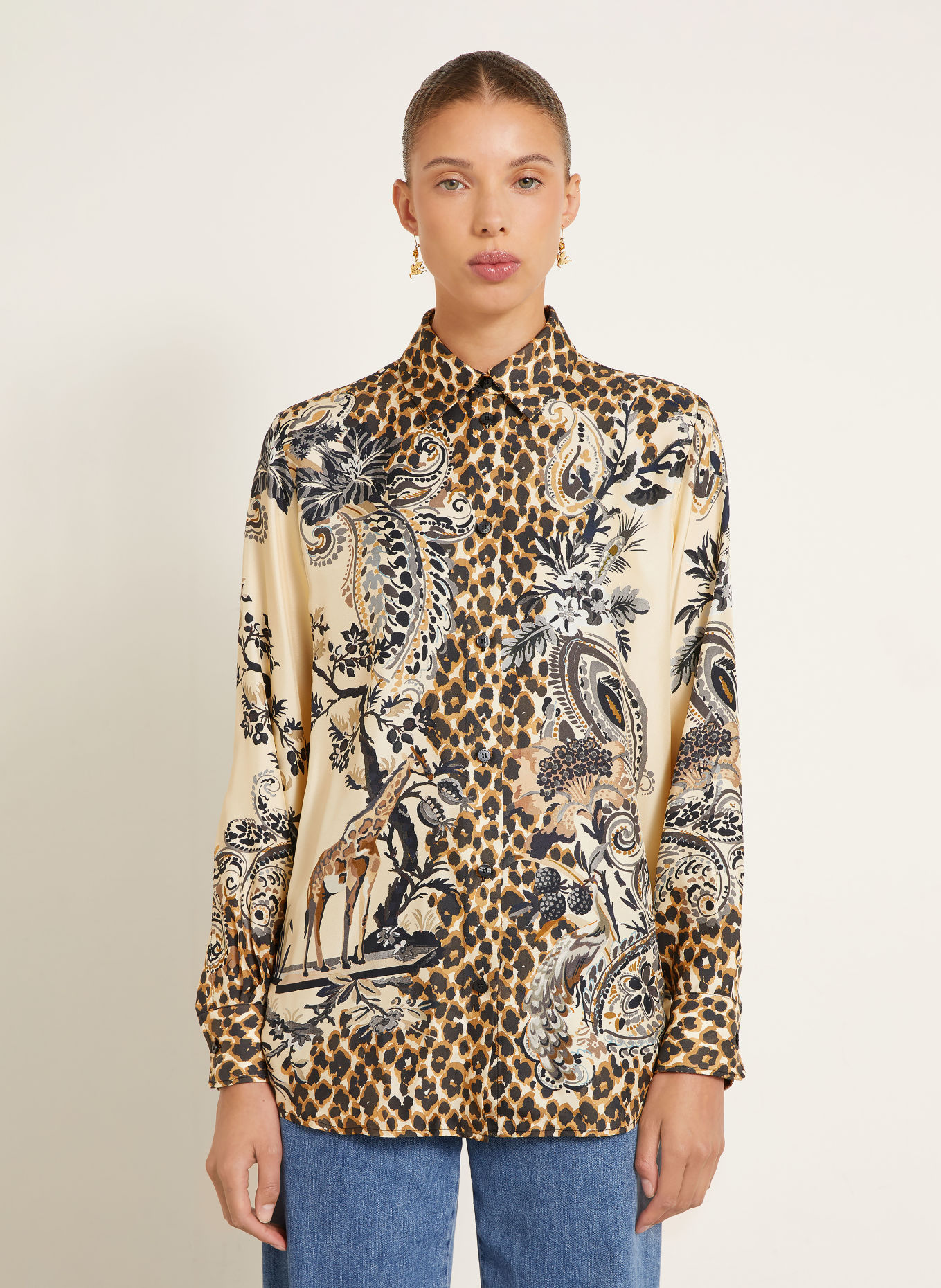 ETRO Chemisier en soie: JAUNE CLAIR / GRIS / NOIR