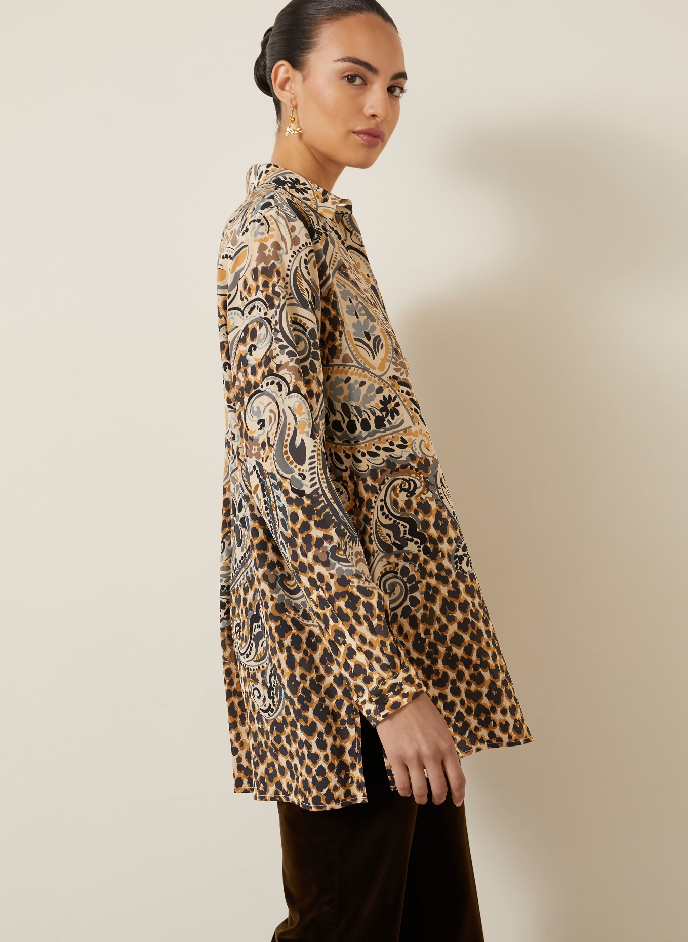 ETRO Silk shirt blouse: BEIGE / GRAY / LIGHT BLUE