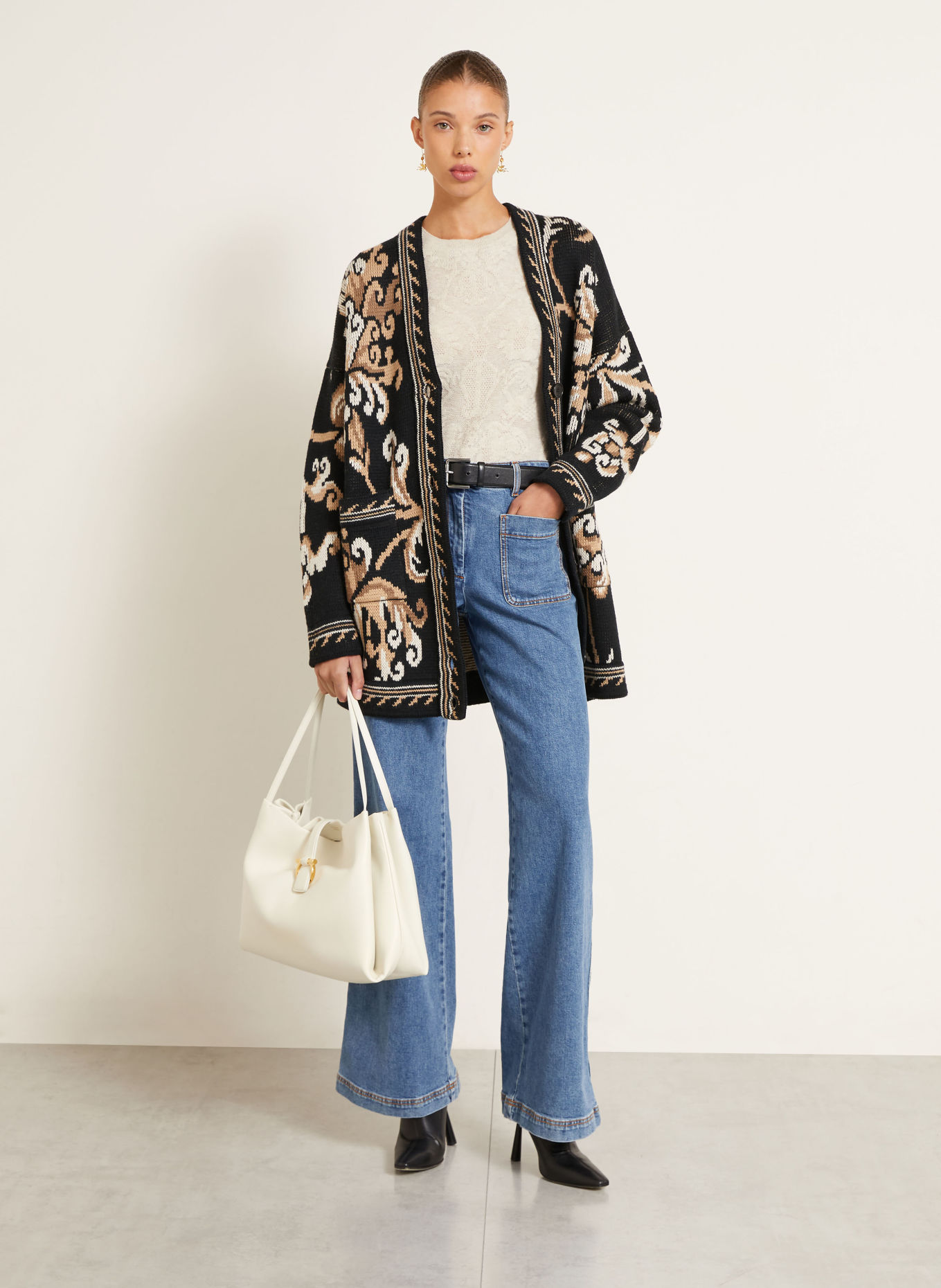 ETRO Strickjacke: SCHWARZ / BEIGE / CREME